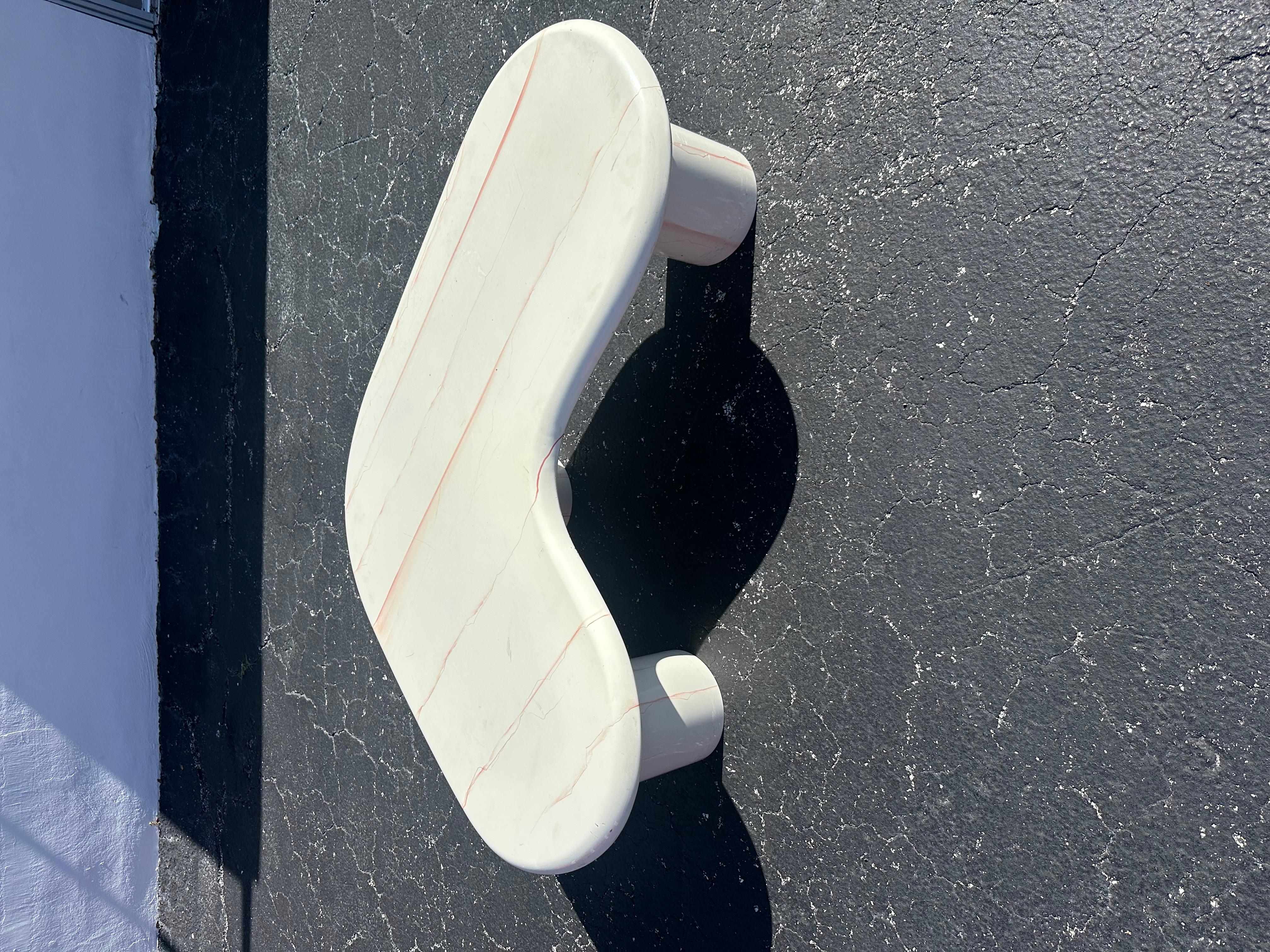 American 1970s Karl Springer Style Painted Bone White Red Kidney Wood Lucite Coffee Table For Sale