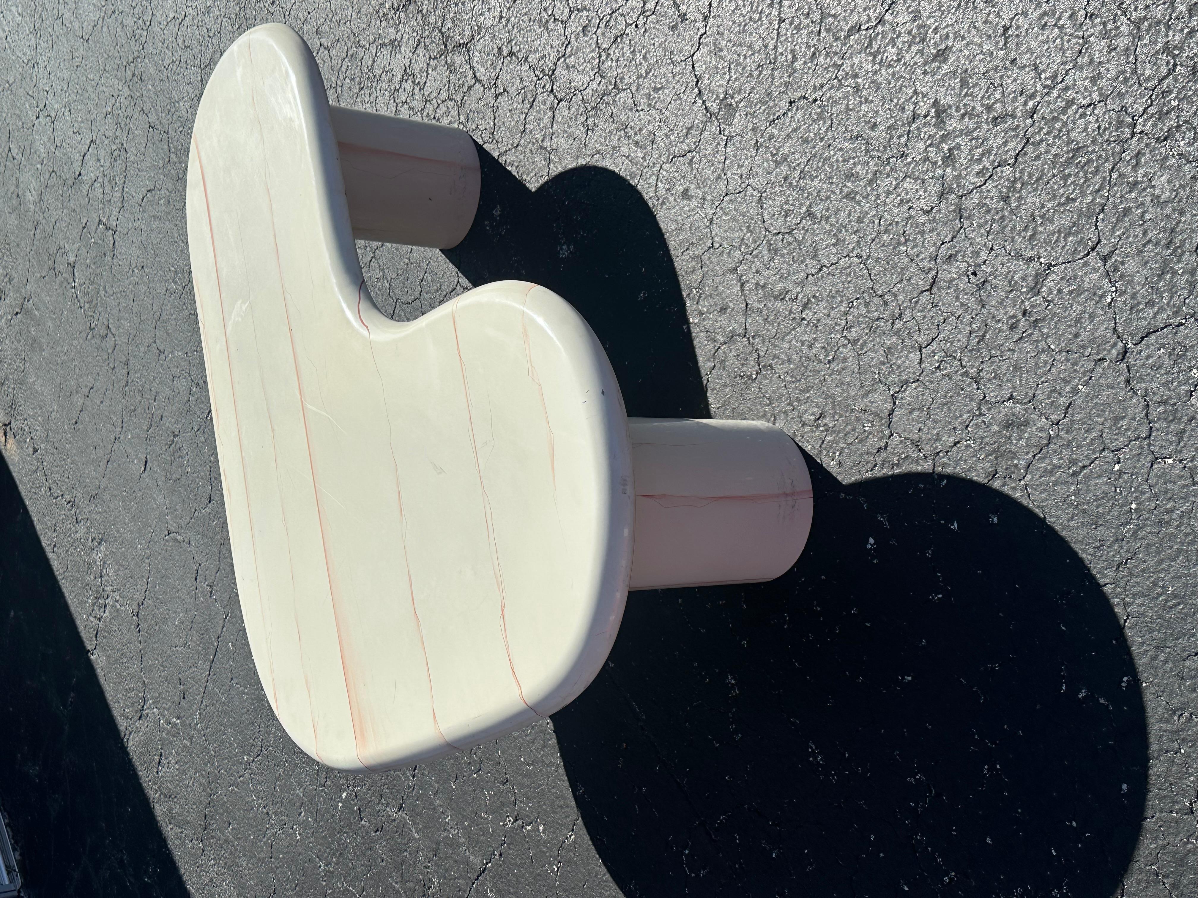 Late 20th Century 1970s Karl Springer Style Painted Bone White Red Kidney Wood Lucite Coffee Table For Sale