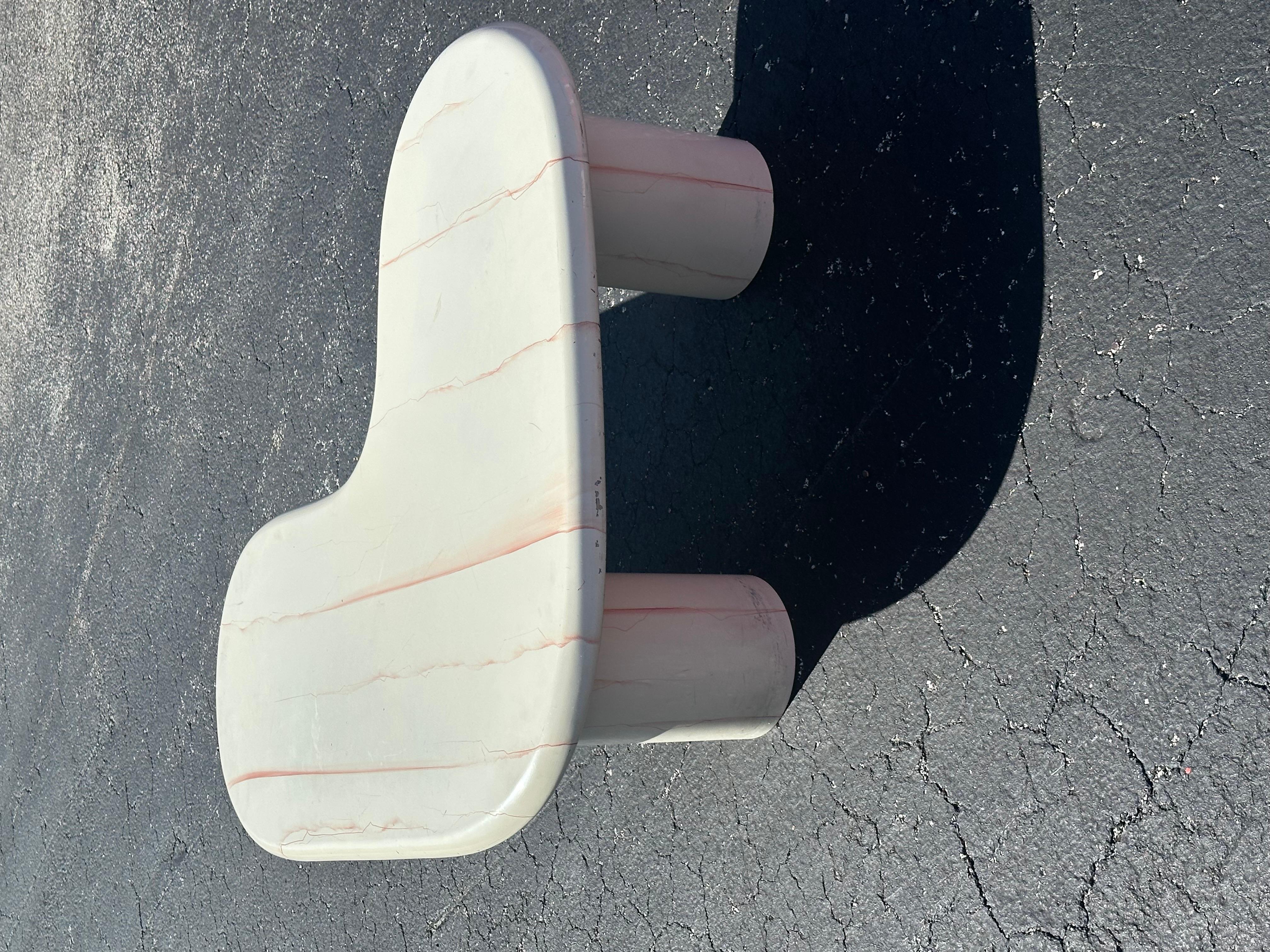 1970s Karl Springer Style Painted Bone White Red Kidney Wood Lucite Coffee Table For Sale 1