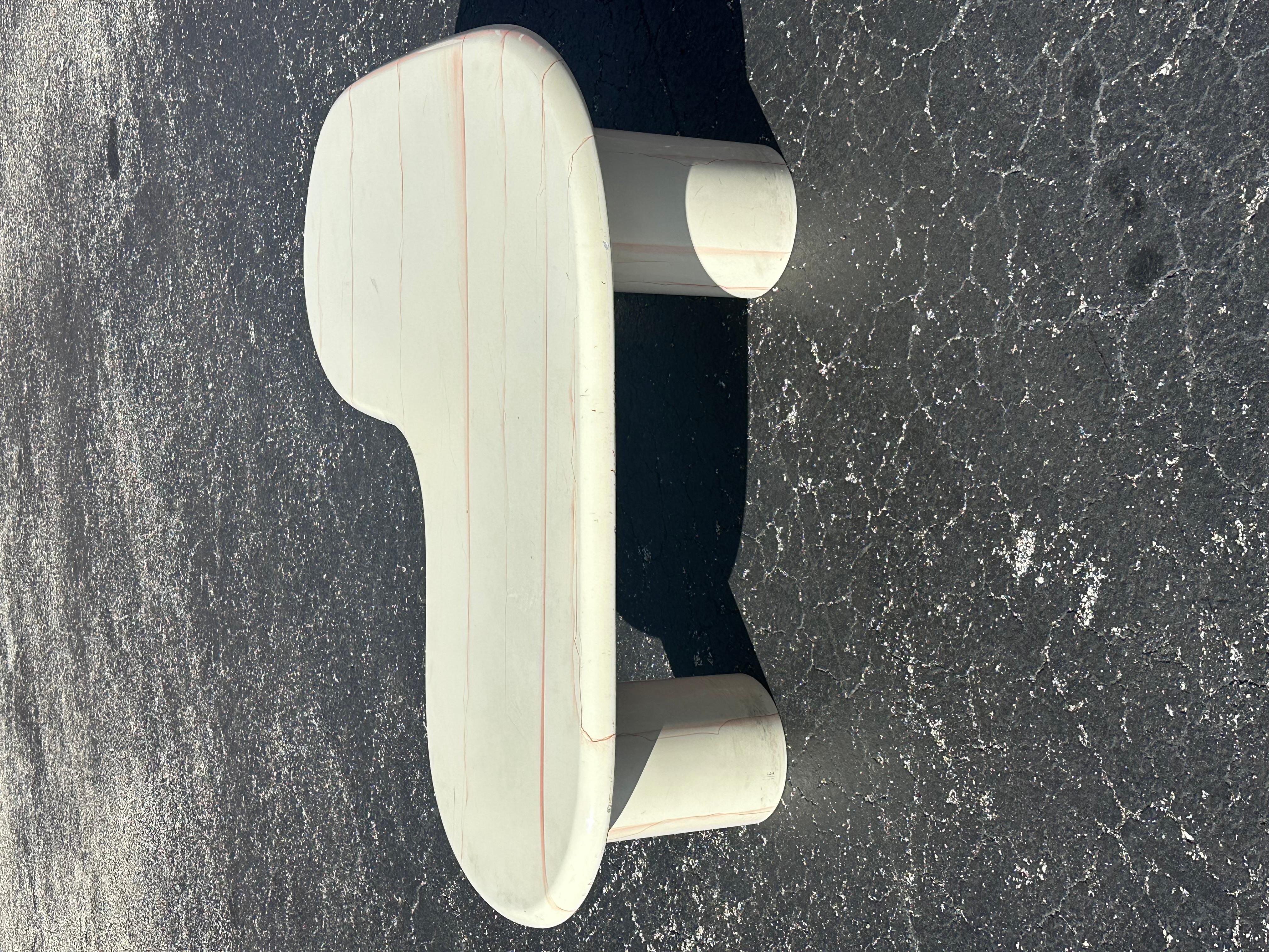 1970s Karl Springer Style Painted Bone White Red Kidney Wood Lucite Coffee Table For Sale 2