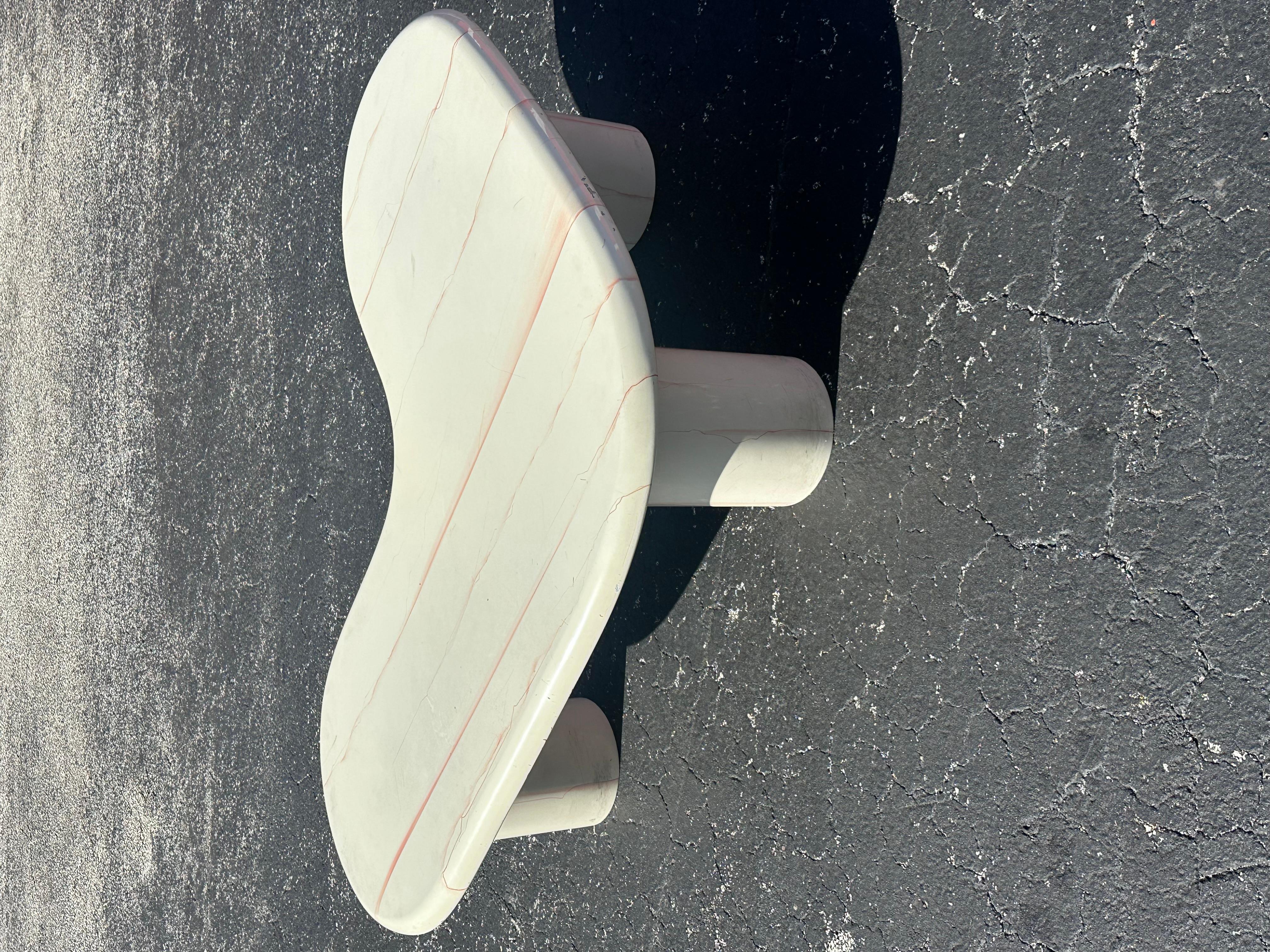 1970s Karl Springer Style Painted Bone White Red Kidney Wood Lucite Coffee Table For Sale 3