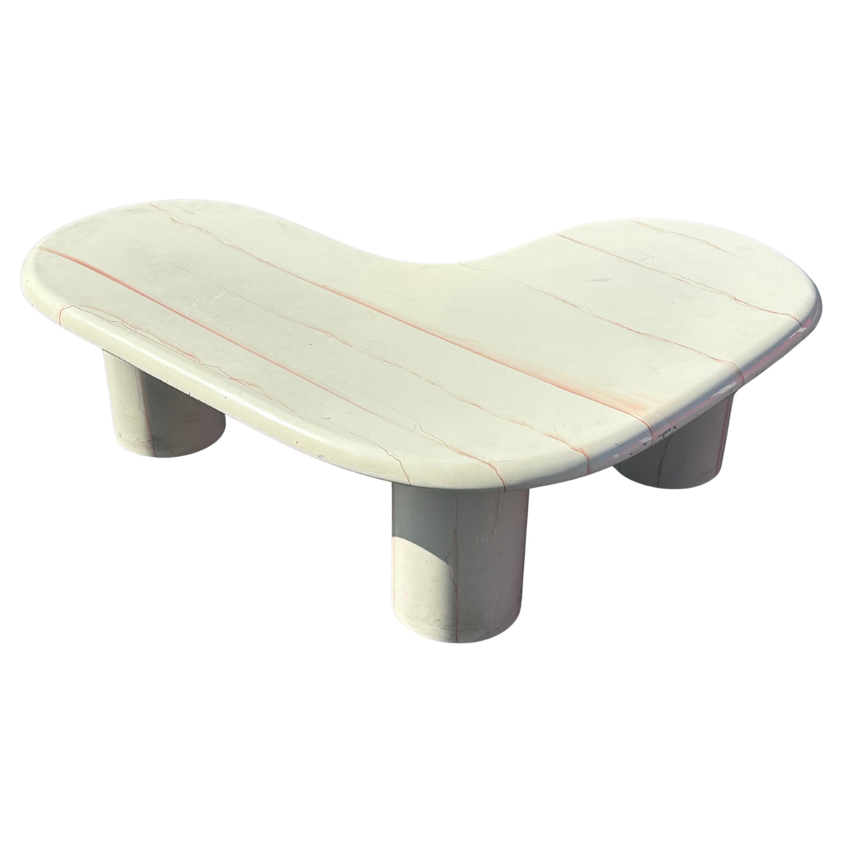 1970s Karl Springer Style Painted Bone White Red Kidney Wood Lucite Coffee Table For Sale