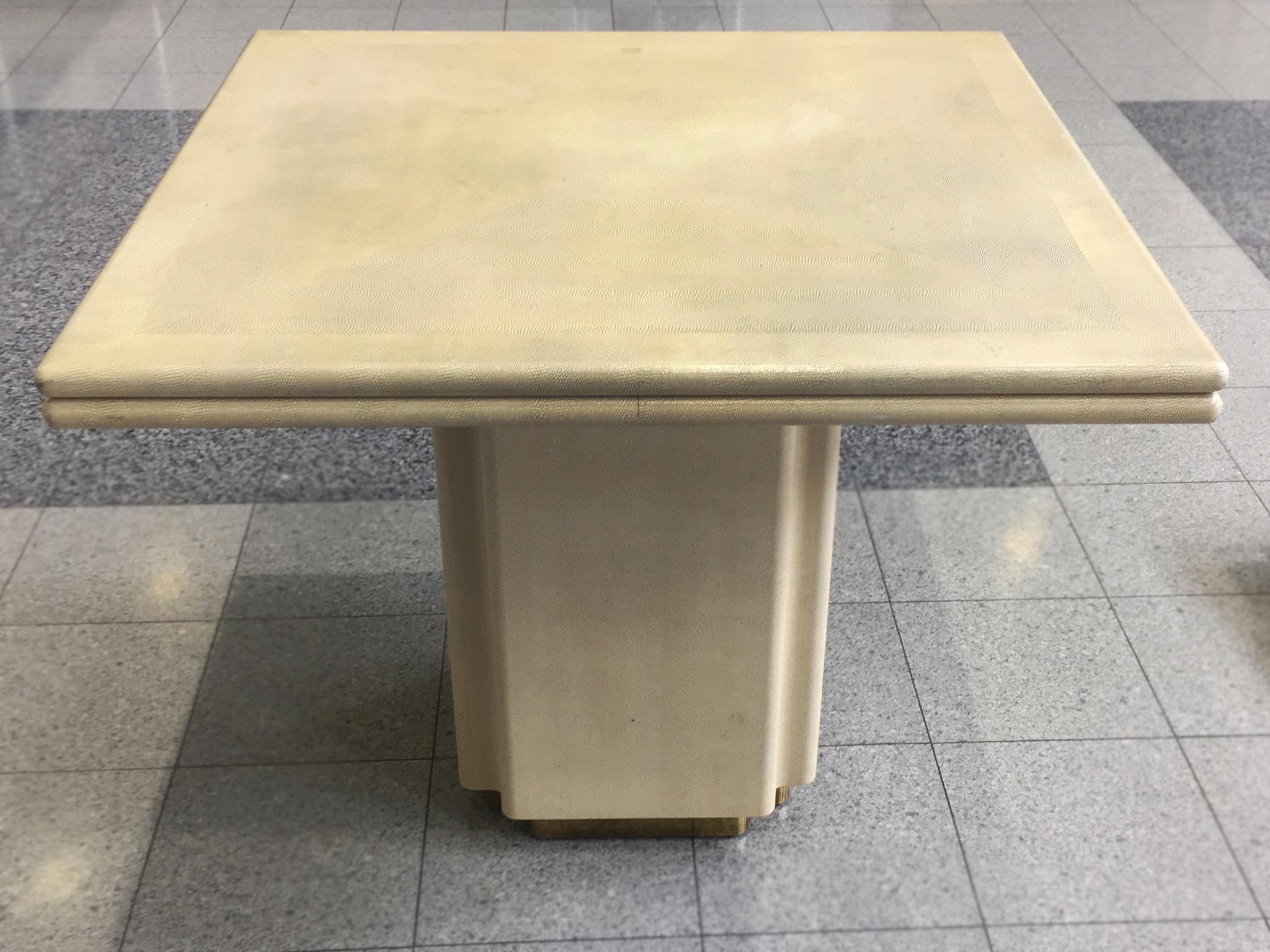 1970s Karl Springer Style Snakeskin Pedestal Game Table In Good Condition In New York, NY