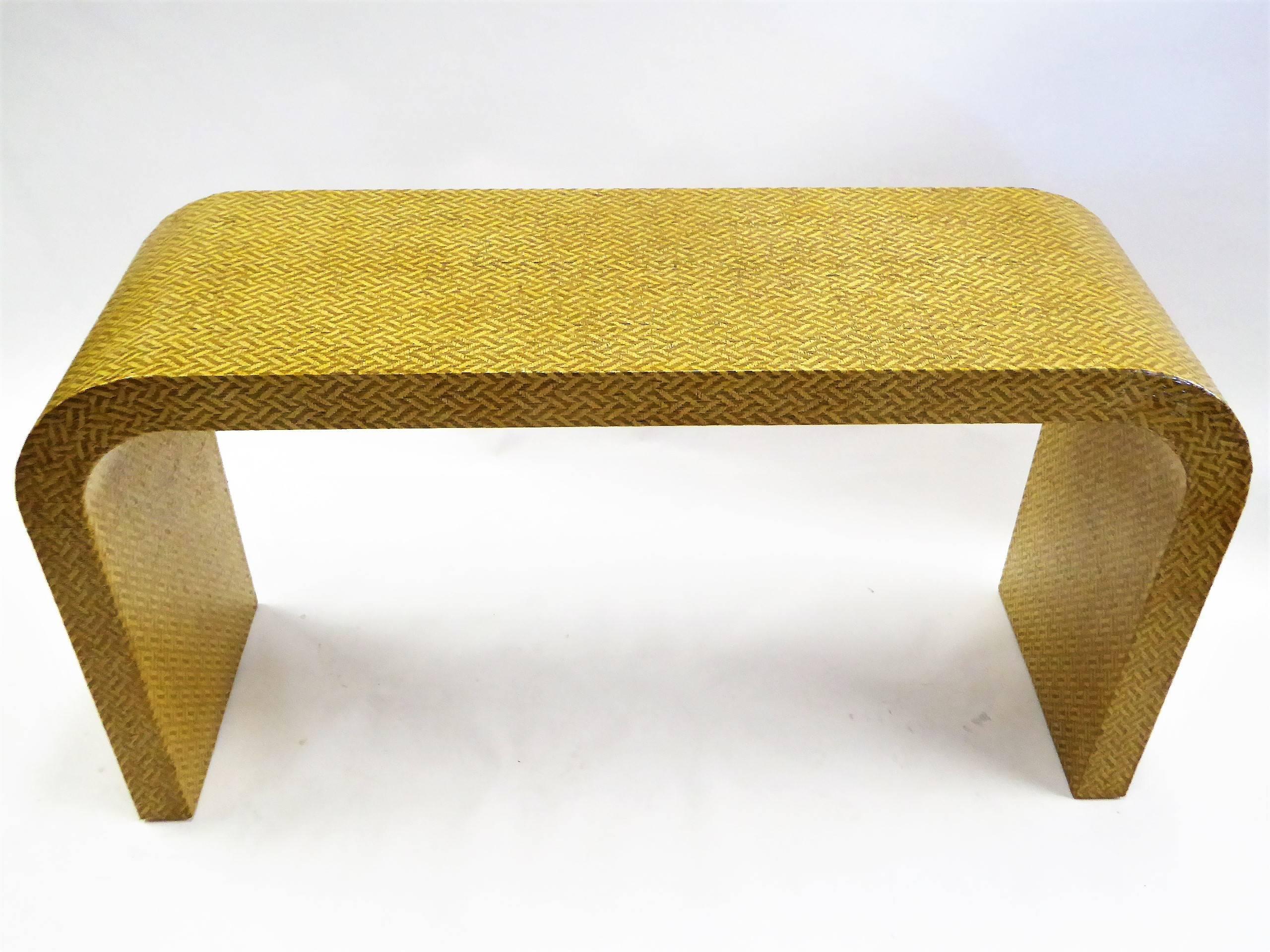 Mid-Century Modern 1970s Karl Springer Style Waterfall Console in Exotic Woven Cane Herringbone