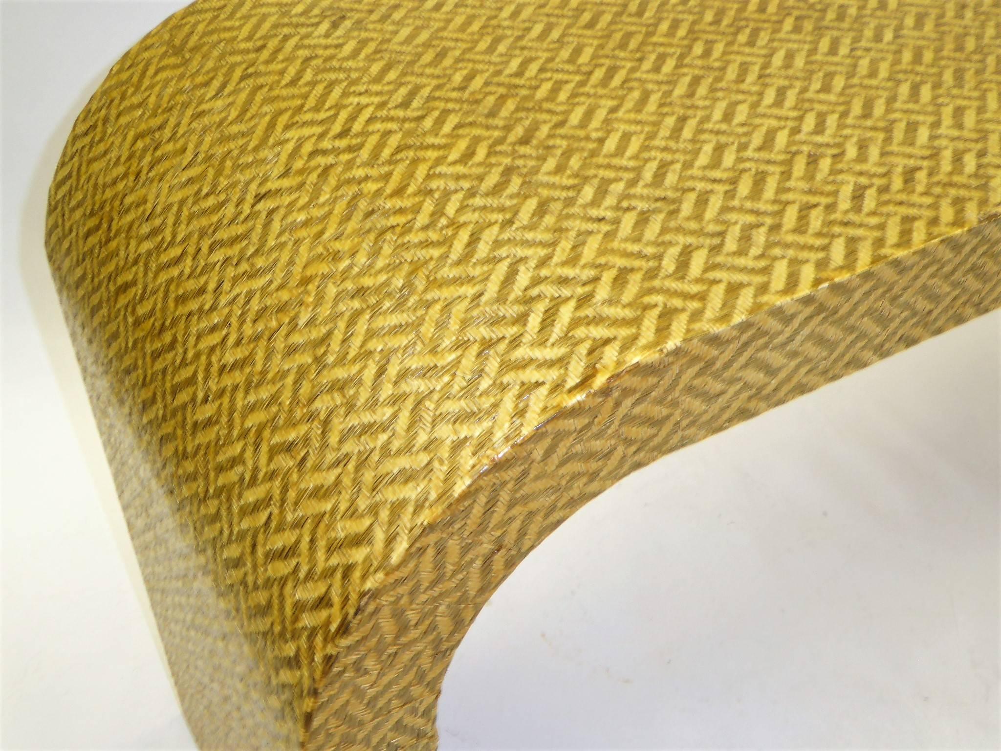 American 1970s Karl Springer Style Waterfall Console in Exotic Woven Cane Herringbone
