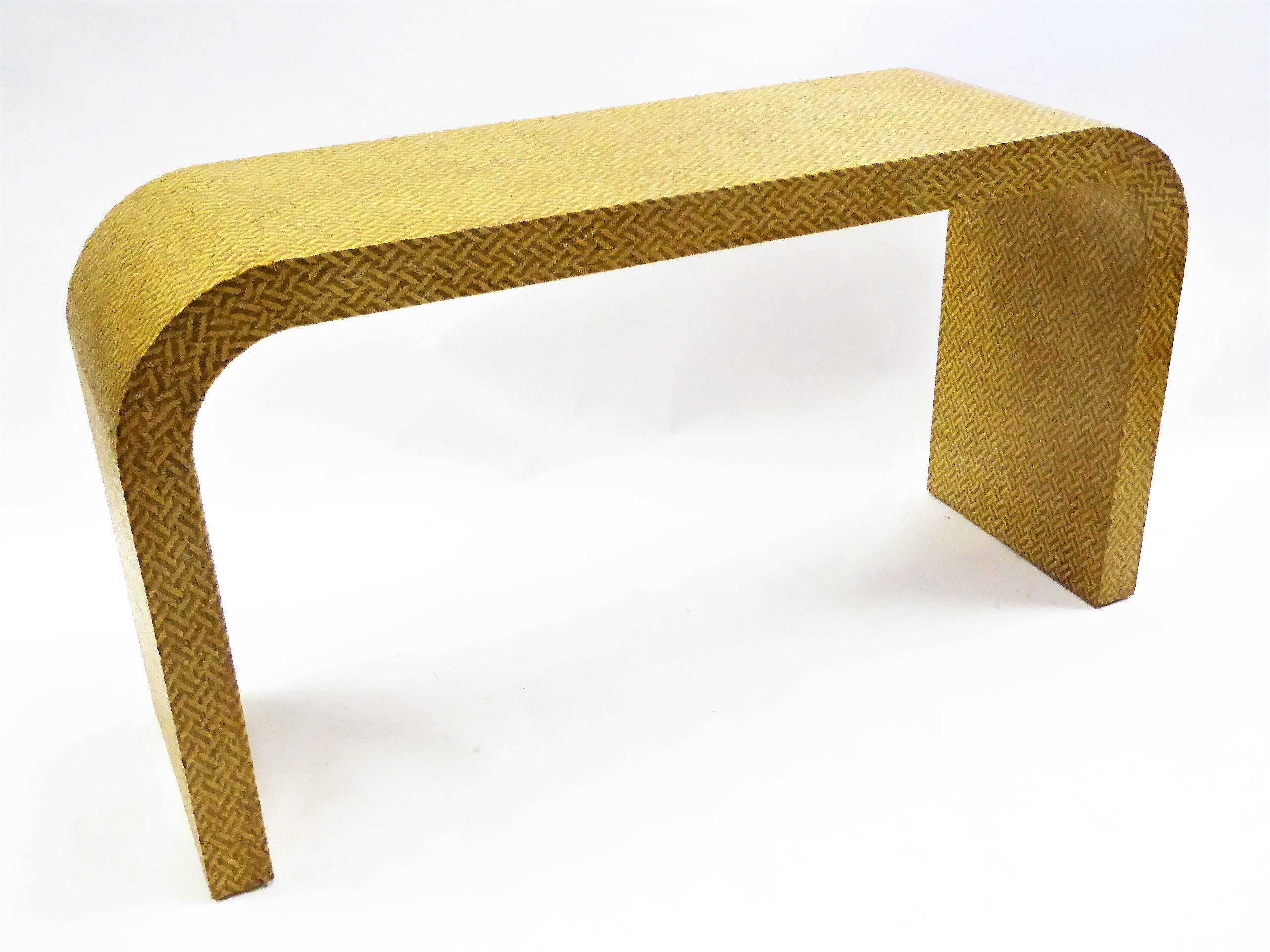 1970s Karl Springer Style Waterfall Console in Exotic Woven Cane Herringbone 2