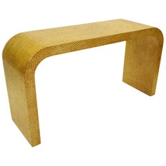 1970s Karl Springer Style Waterfall Console in Exotic Woven Cane Herringbone