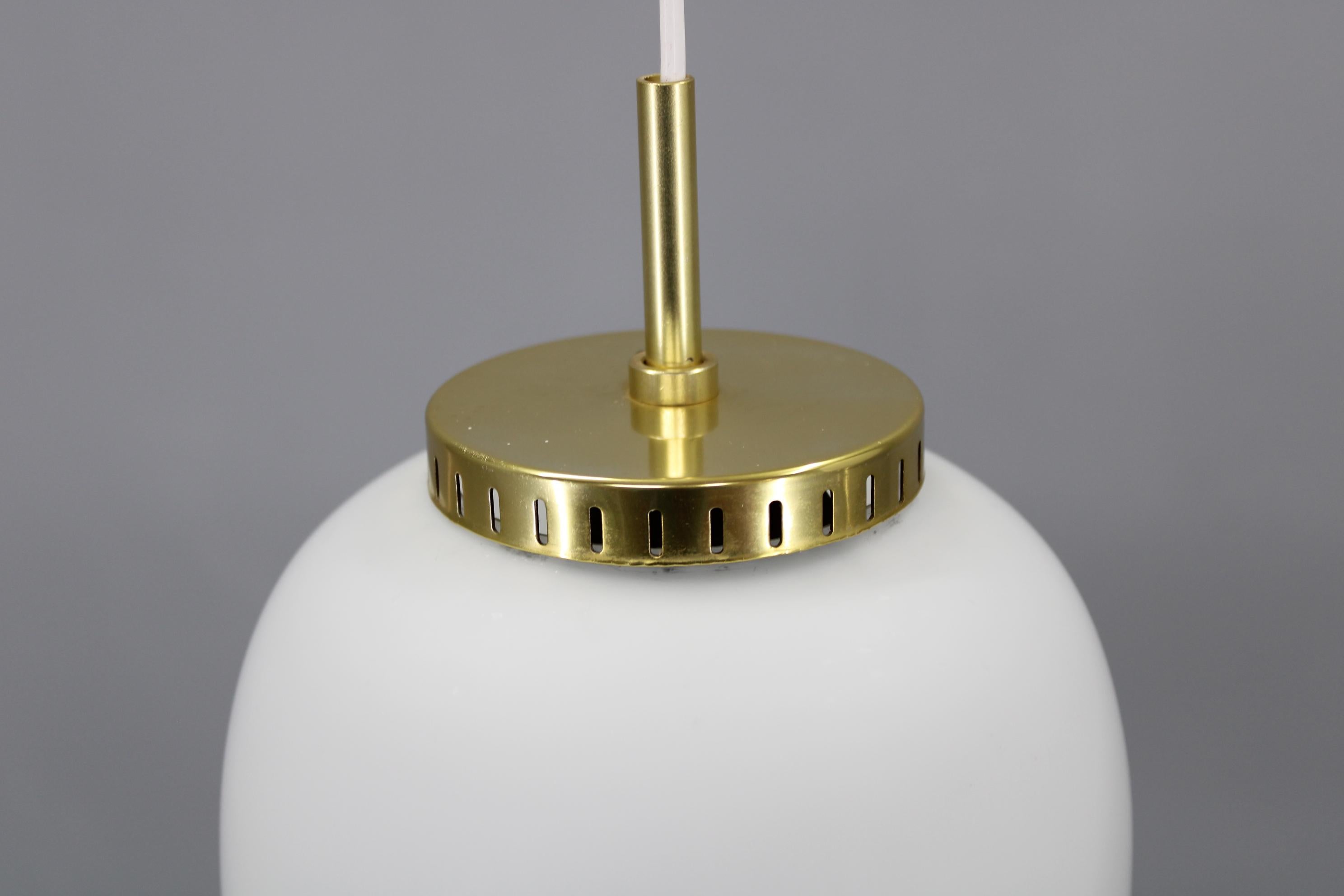 Czech 1970s Karlby Pair of China Pendants of Opaline Glass and Brass by Lyfa, Denmark For Sale