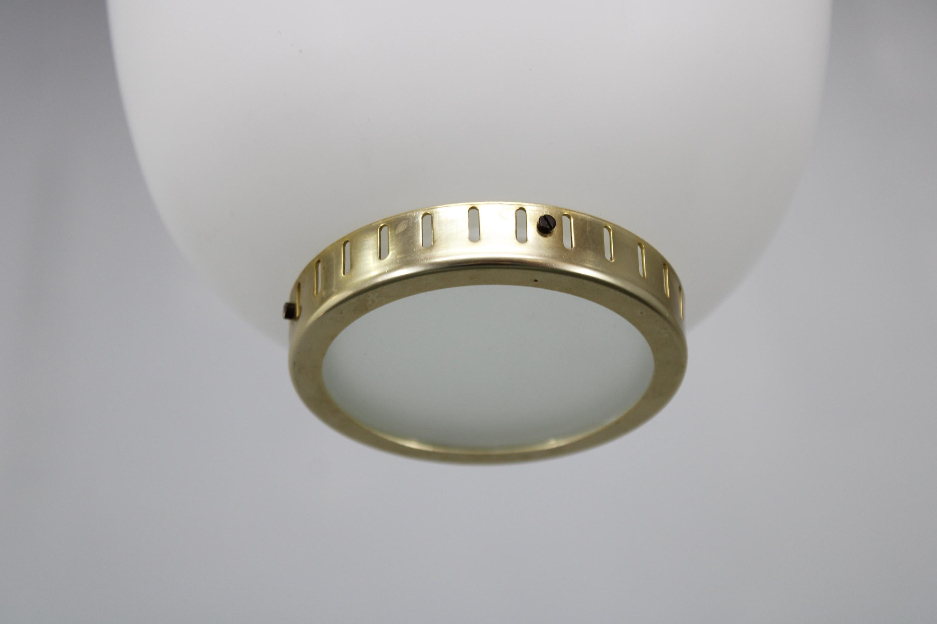 1970s Karlby Pair of China Pendants of Opaline Glass and Brass by Lyfa, Denmark In Good Condition For Sale In Praha, CZ