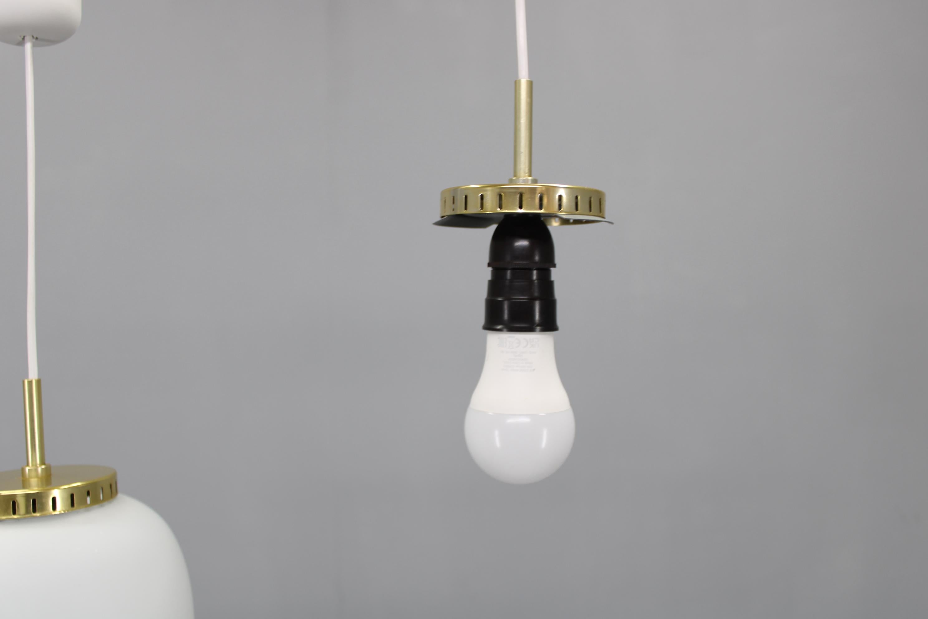 1970s Karlby Pair of China Pendants of Opaline Glass and Brass by Lyfa, Denmark For Sale 1