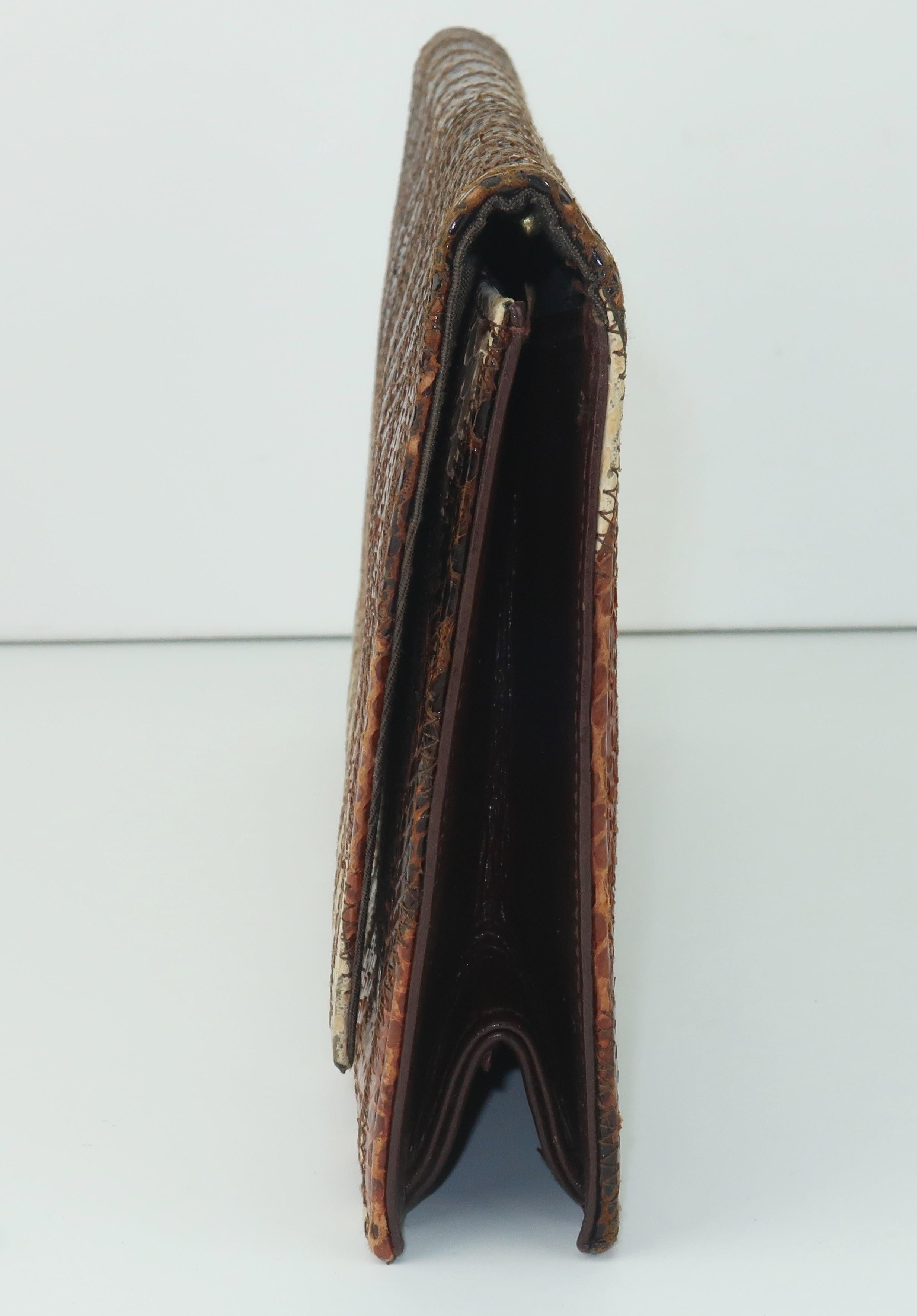 Women's 1970's Kaufmann of London Brown Snakeskin Clutch Handbag