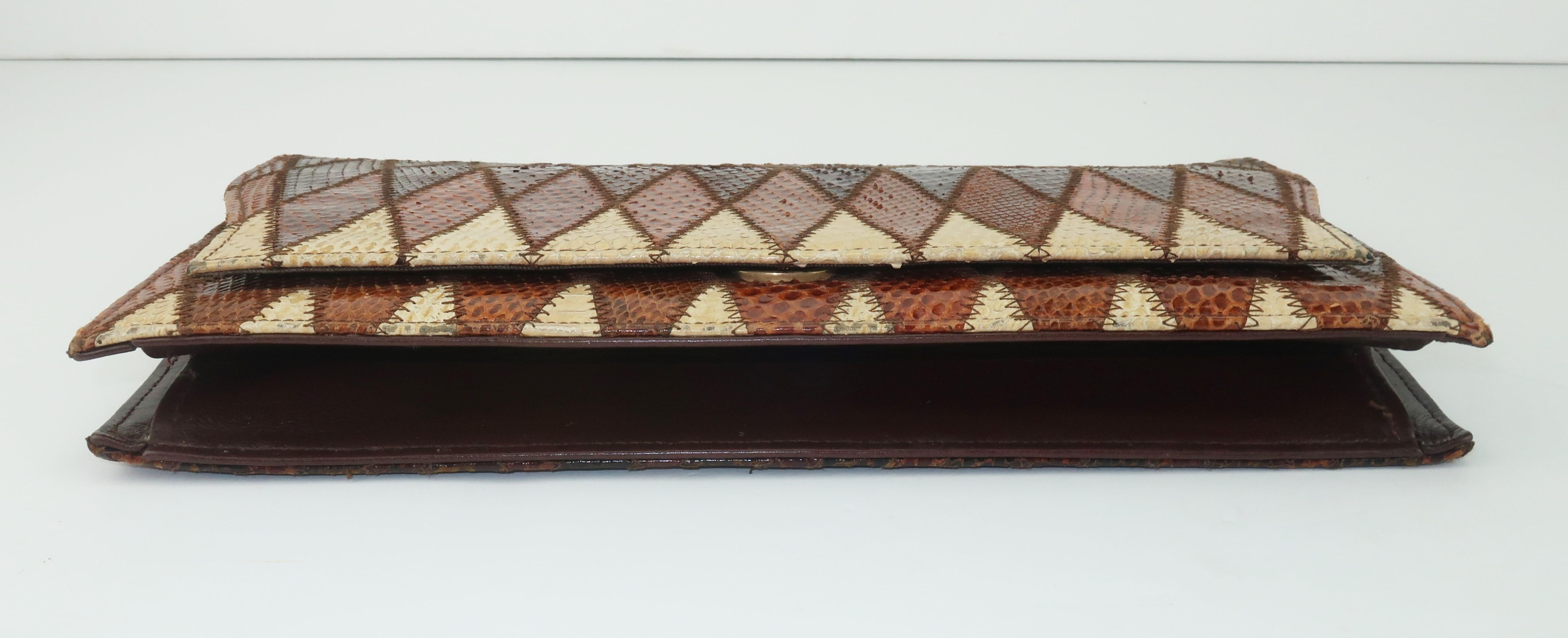 1970's Kaufmann of London Brown Snakeskin Clutch Handbag 2
