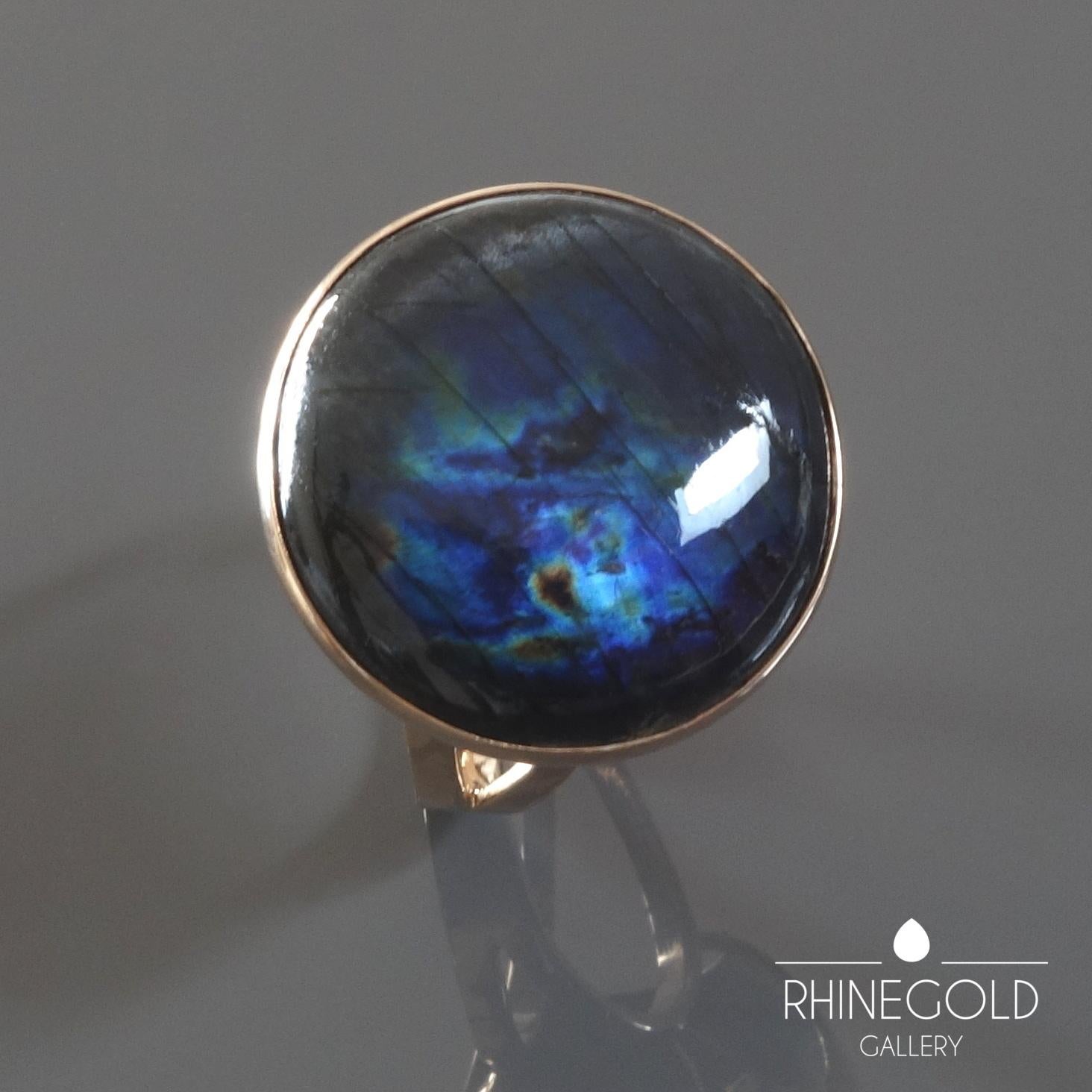 1970s Kaunis Koru Scandinavian Modernist Spectrolite Labradorite Gold Ring For Sale 1