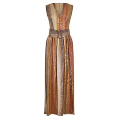 Retro 1970s Kaye Walton Sequin Belted Maxi Dress