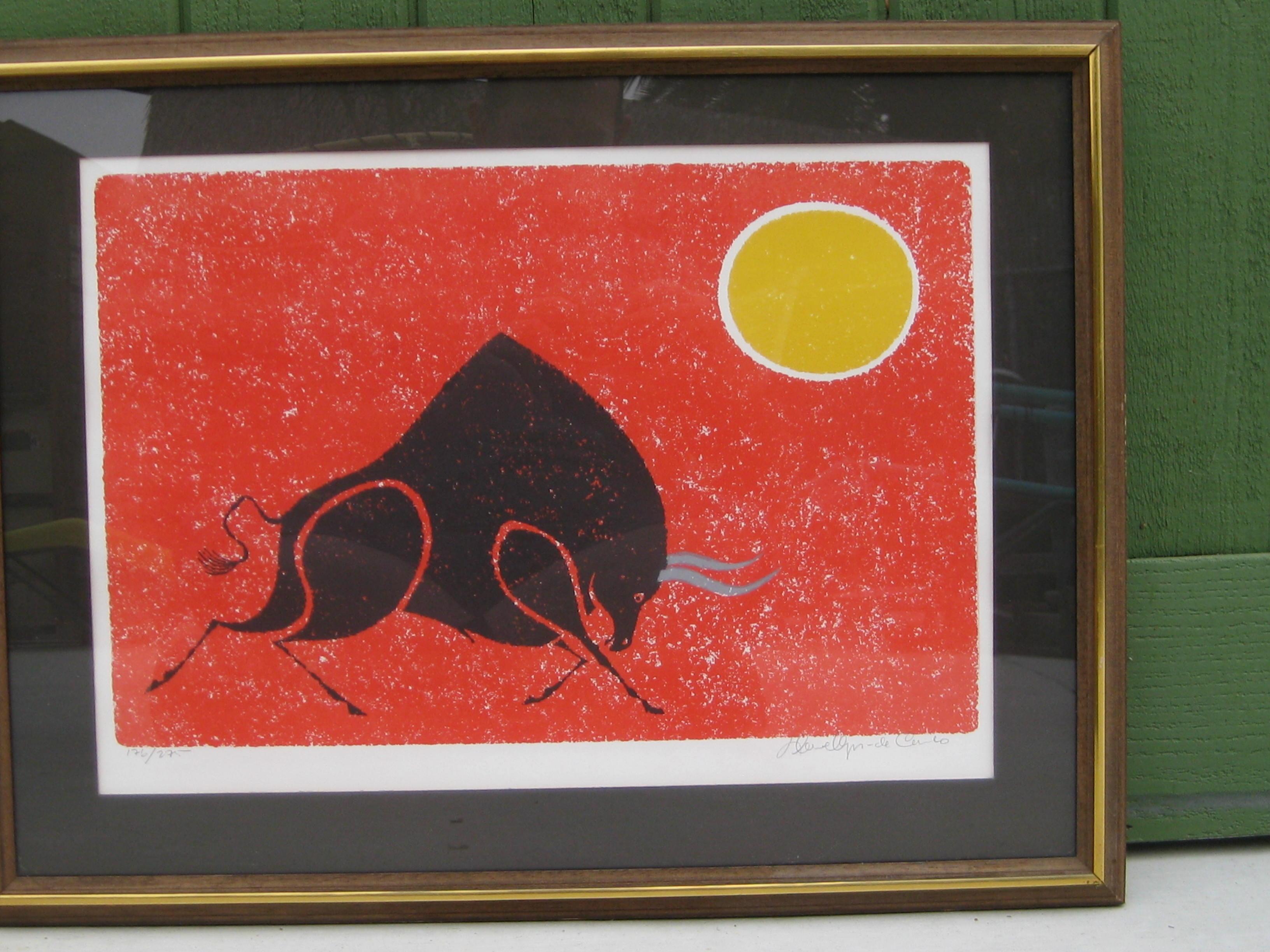 American 1970's Keith Llewellyn De Carlo Abstract Bull Lithograph Print Signed/Numbered For Sale