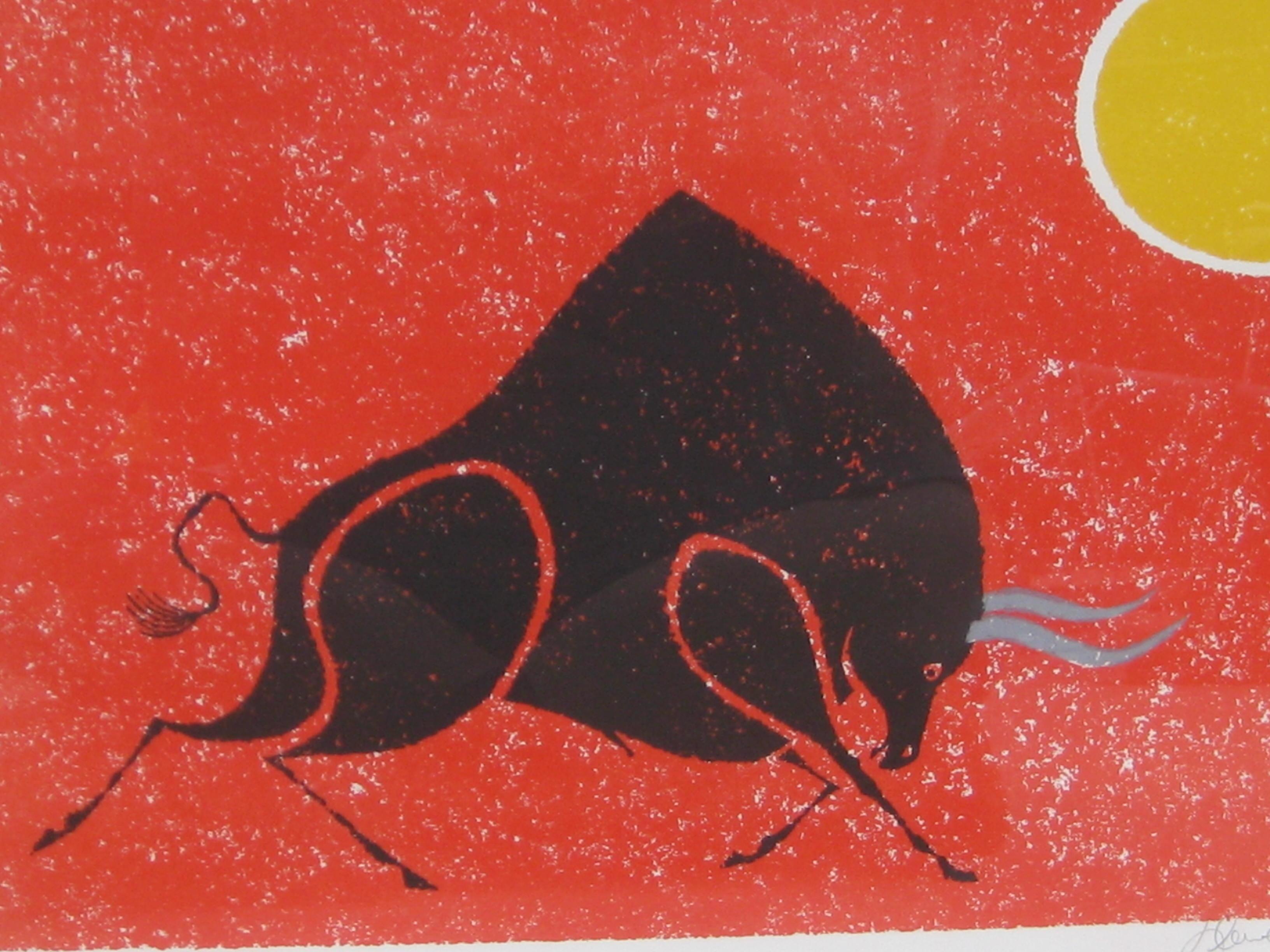 Paper 1970's Keith Llewellyn De Carlo Abstract Bull Lithograph Print Signed/Numbered For Sale