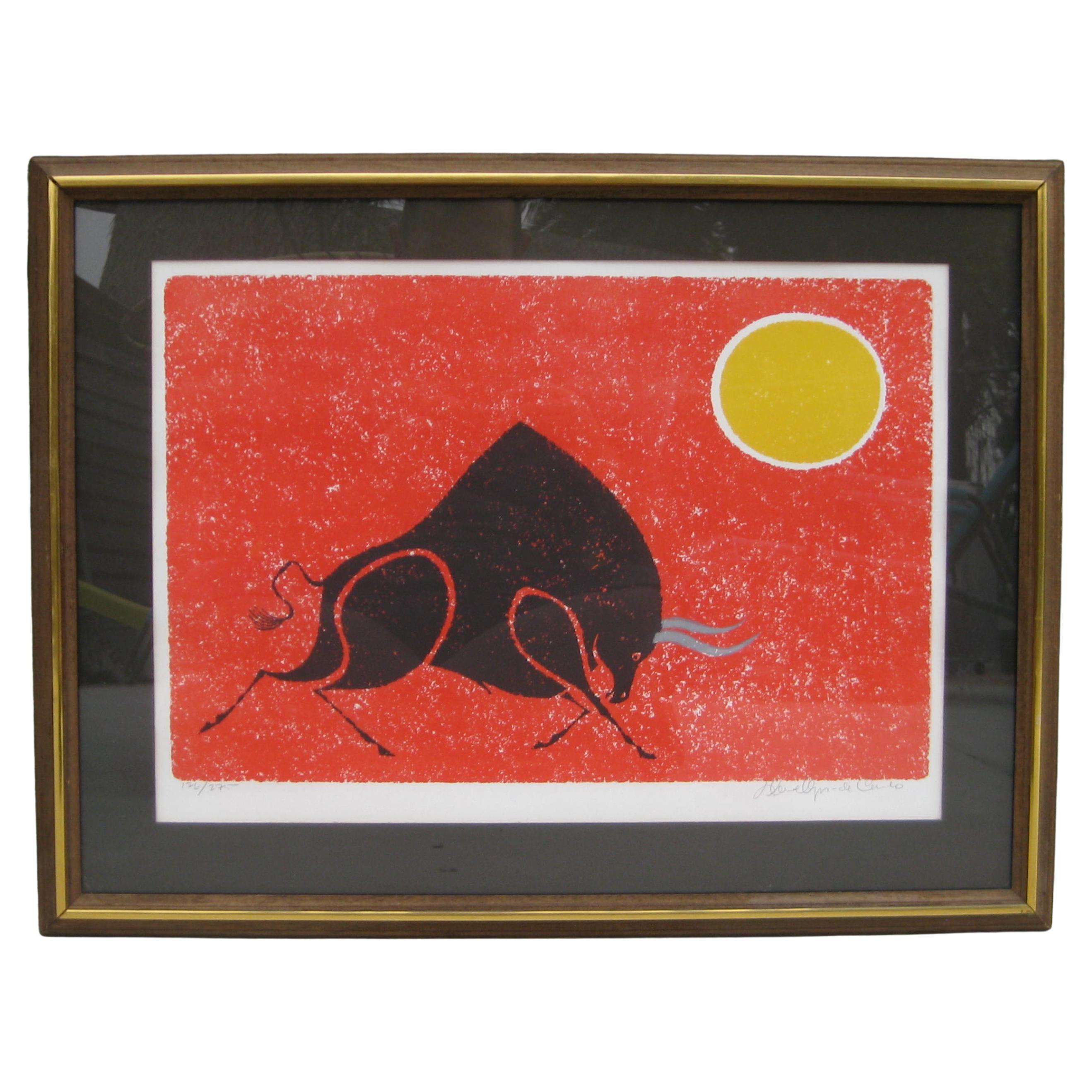 1970's Keith Llewellyn De Carlo Abstract Bull Lithograph Print Signed/Numbered For Sale