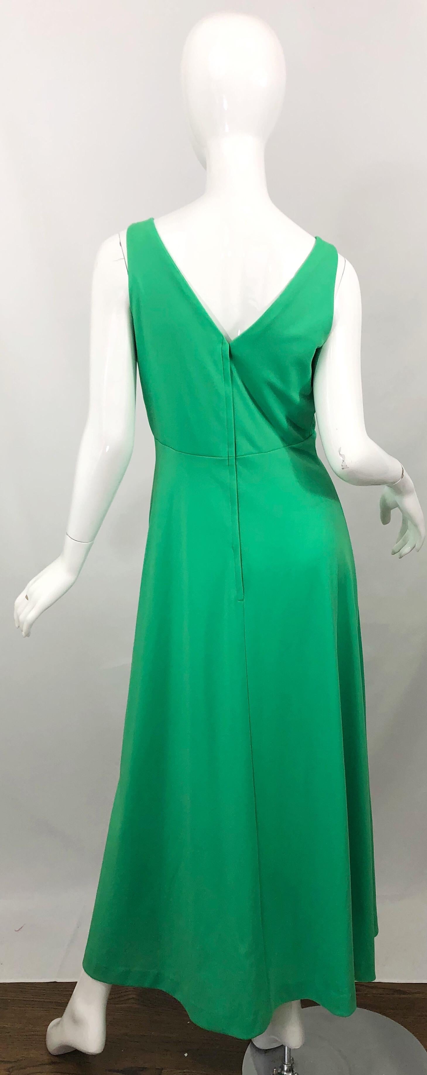 1970s Kelly Green Rhinestone Encrusted Vintage 70s Sleeveless Jersey Maxi Dress 5