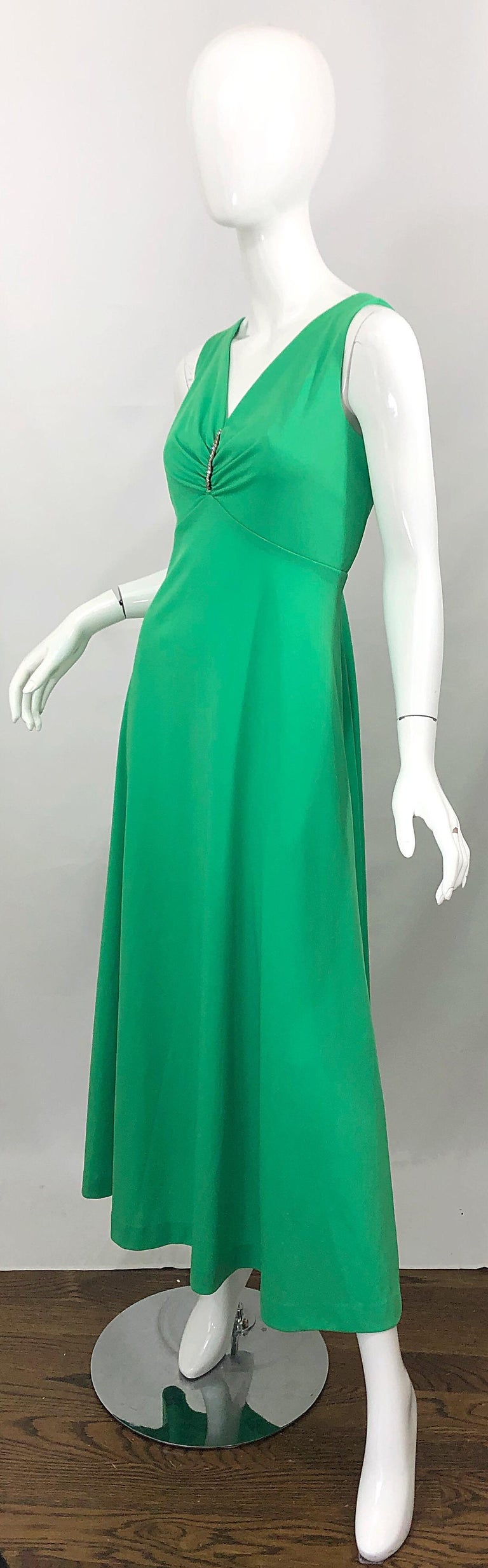 Pull Vintage Années 70 – Haut Col, Manches Longues, Vert Kelly, Taille 14 (L)