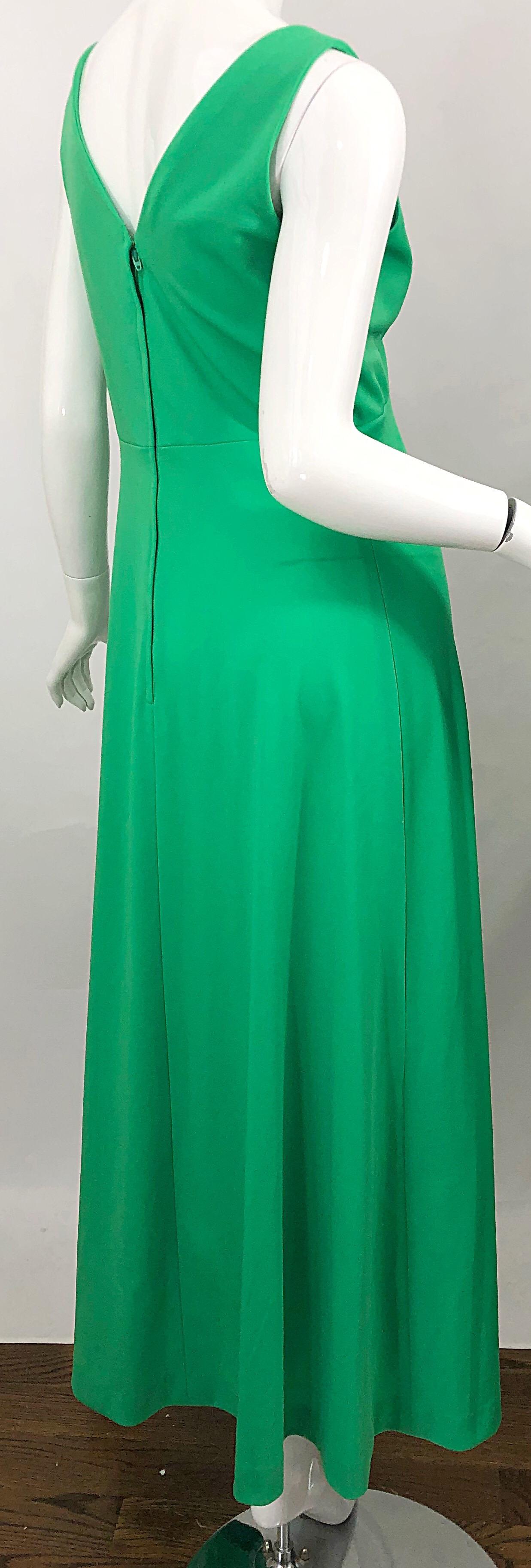 1970s Kelly Green Rhinestone Encrusted Vintage 70s Sleeveless Jersey Maxi Dress 2