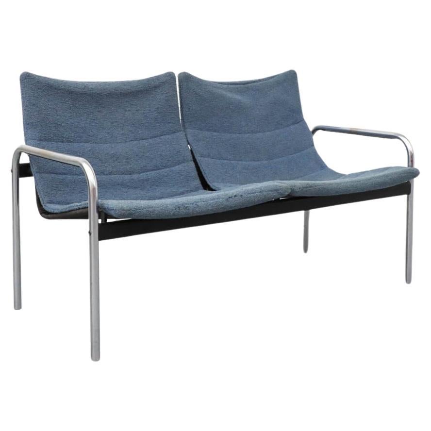 1970s Kembo "Ultrex" Series Chrome Frame Loveseat with Blue Seat Covers