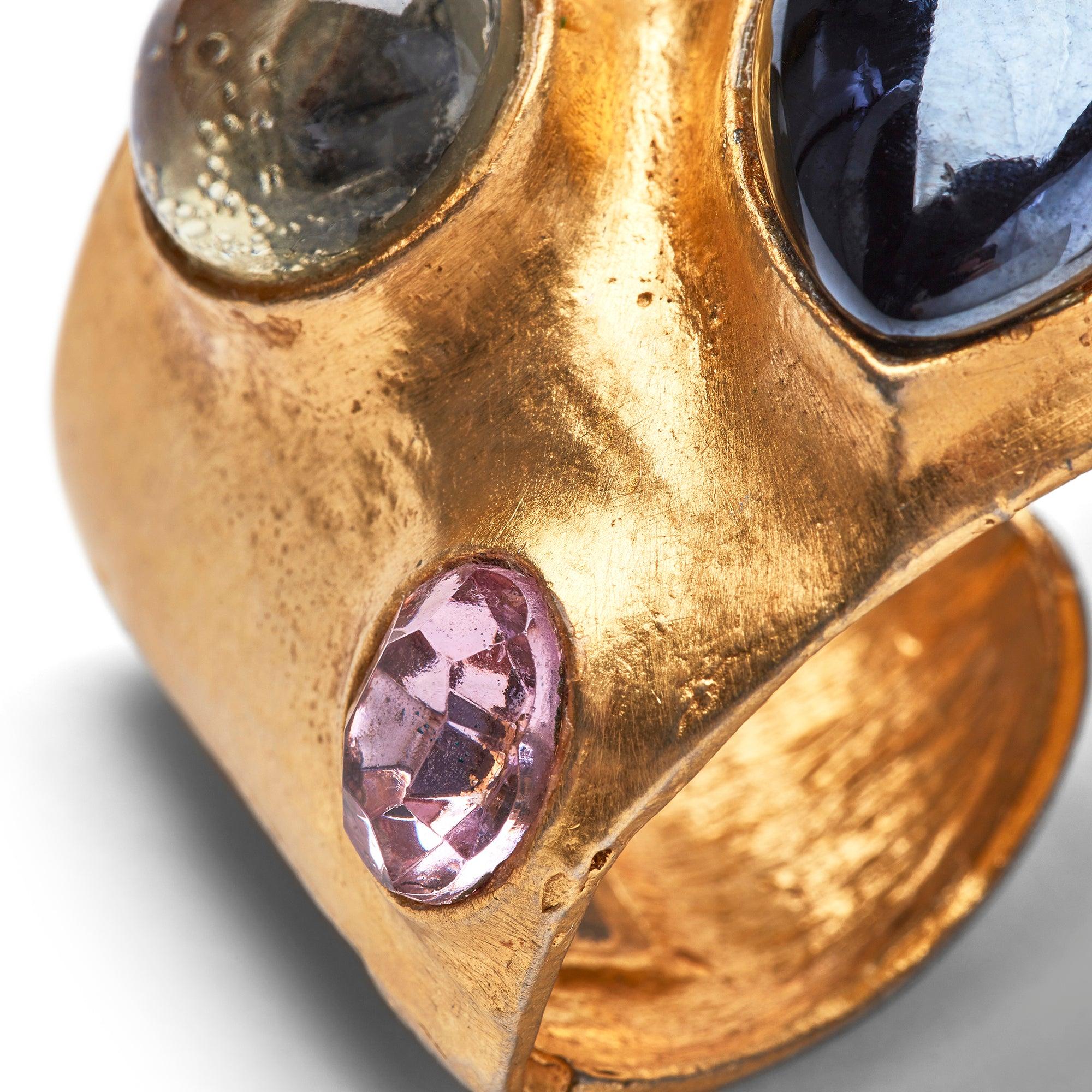 1970s Kenneth Jay Lane Jewelled Gold Cuff In Excellent Condition For Sale In London, GB
