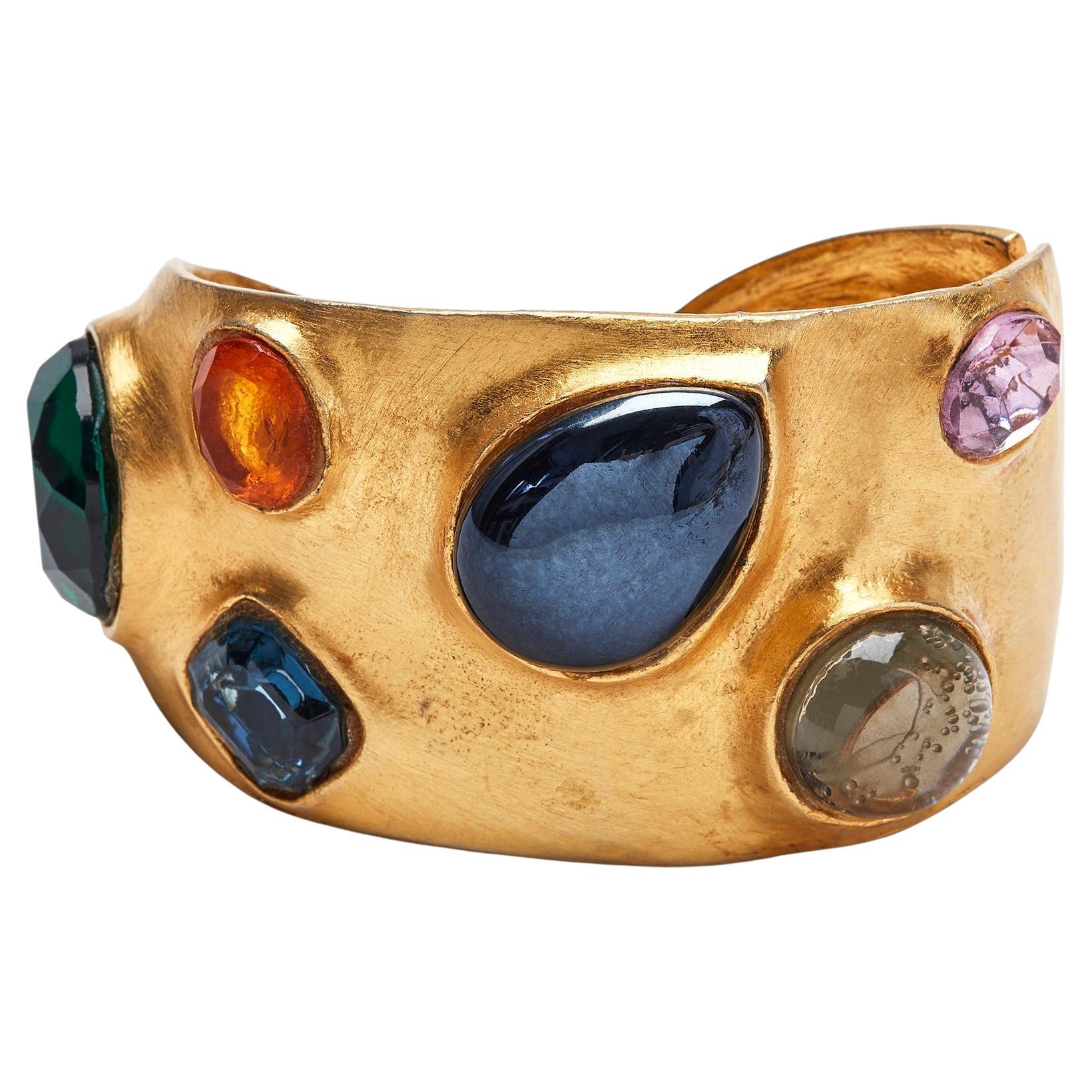 1970s Kenneth Jay Lane Jewelled Gold Cuff For Sale