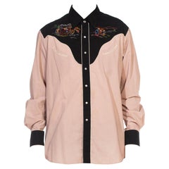 Used 1970S KENNINGTON Tan & Black Poly/Cotton Long Sleeve Embroidred Cowboy Gamblers