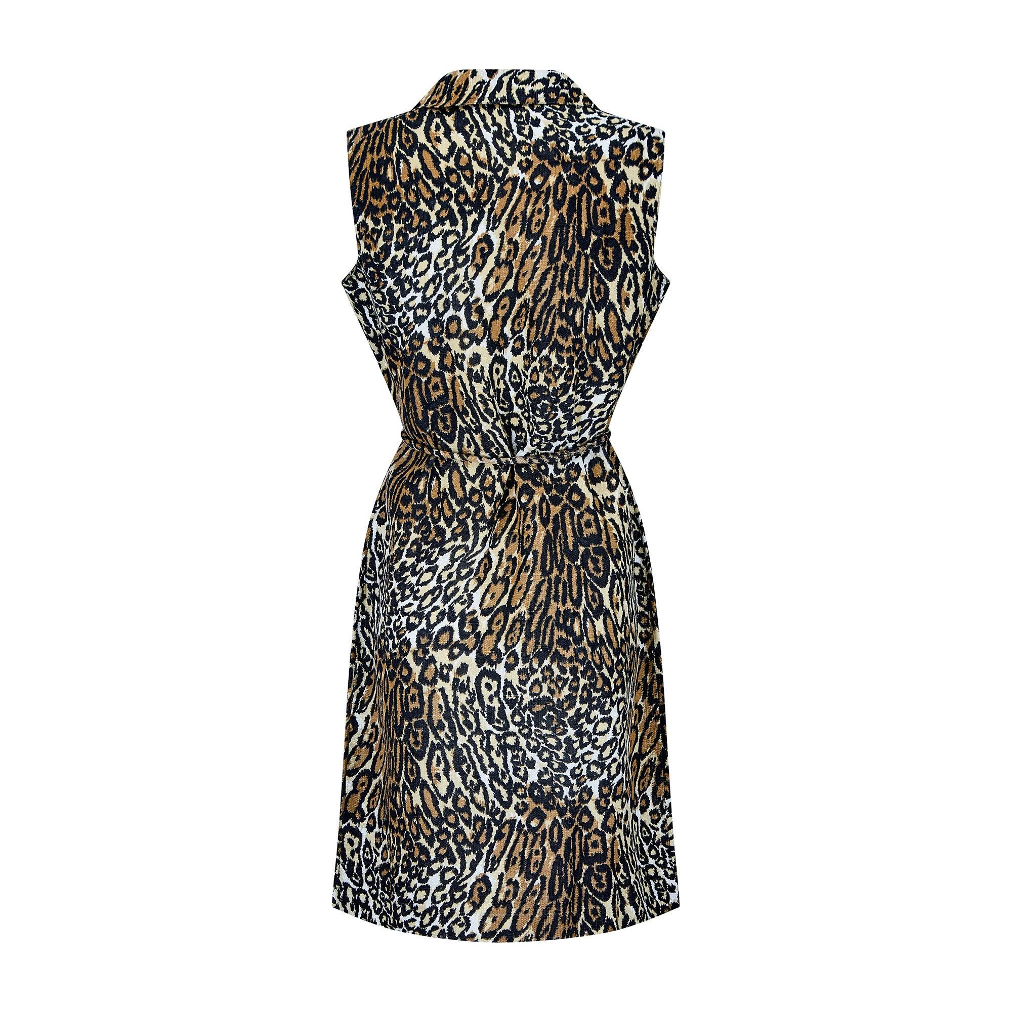 Black 1970s Kenrose Leopard Print Belted Dress For Sale