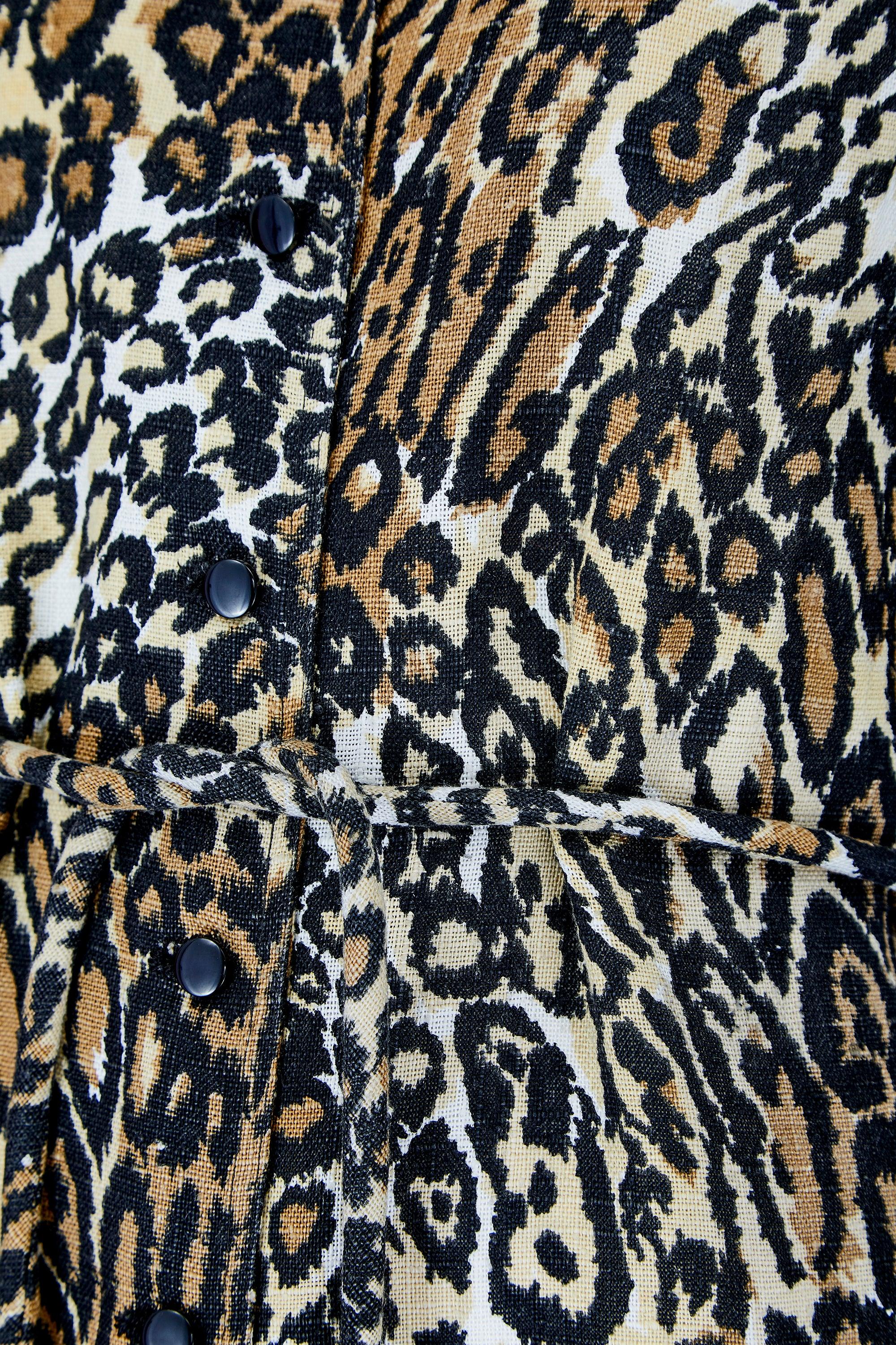 1970s Kenrose Leopard Print Belted Dress In Excellent Condition For Sale In London, GB