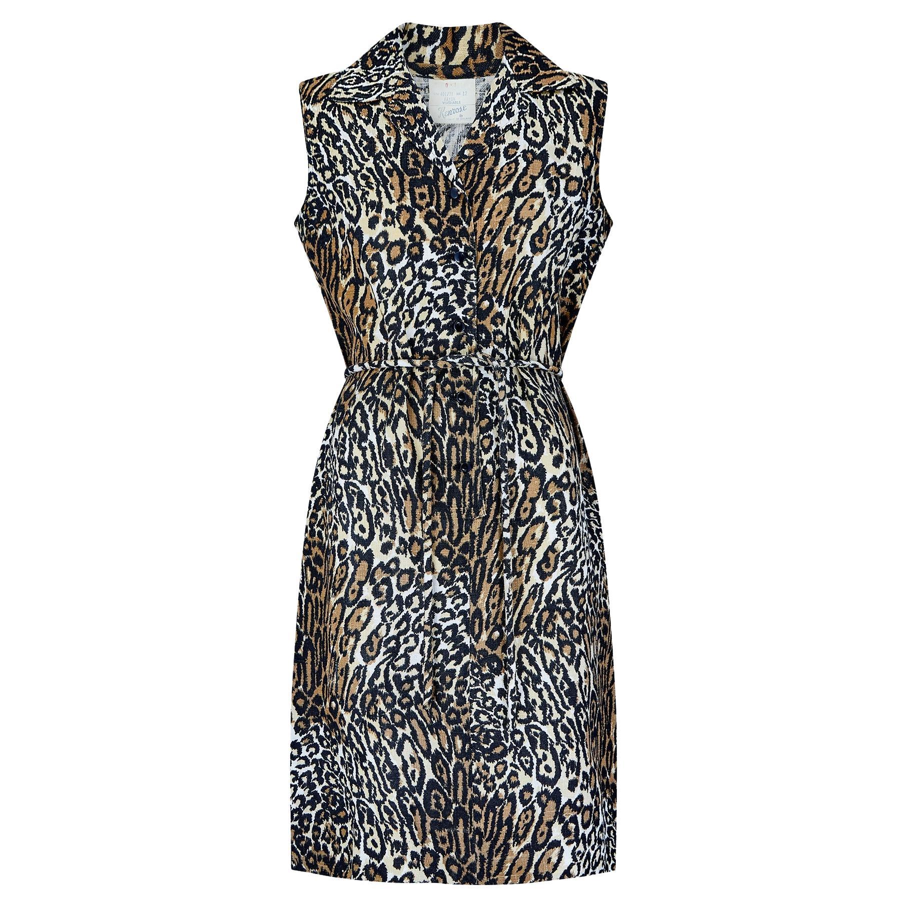 1970s Kenrose Leopard Print Belted Dress For Sale