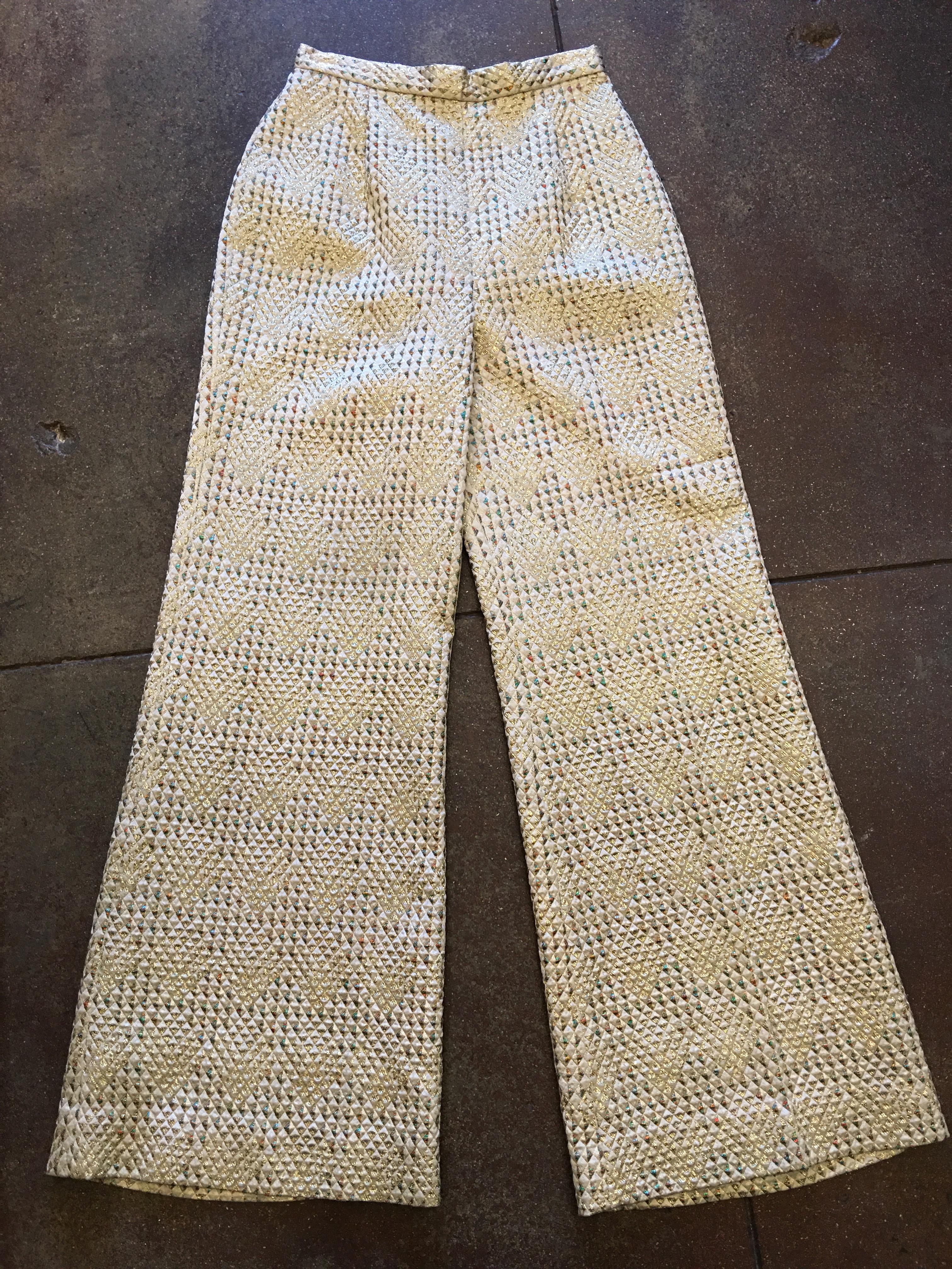 1970's Kent Originals Gold Lame Pant Suit In Good Condition For Sale In Los Angeles, CA