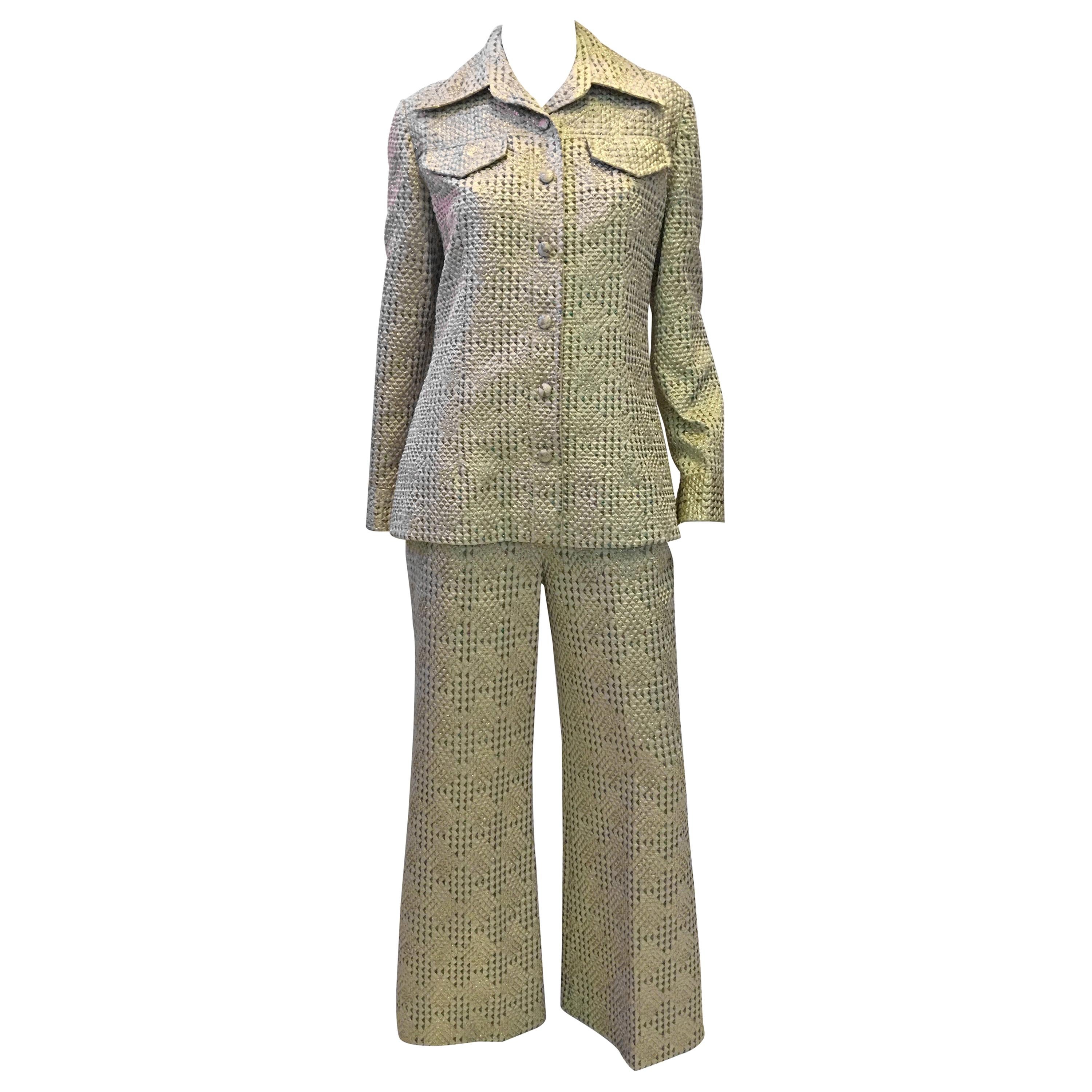 1970's Kent Originals Gold Lame Pant Suit For Sale