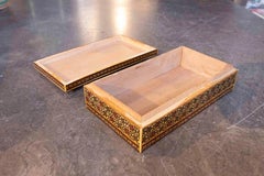 Boîte en marqueterie persane Khatam des années 1970 avec scène peinte à la main