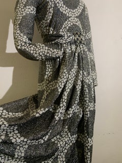 1970s Kiki Hart Silver Lurex Knit Maxi Dress w Large Circular Pebble Motif