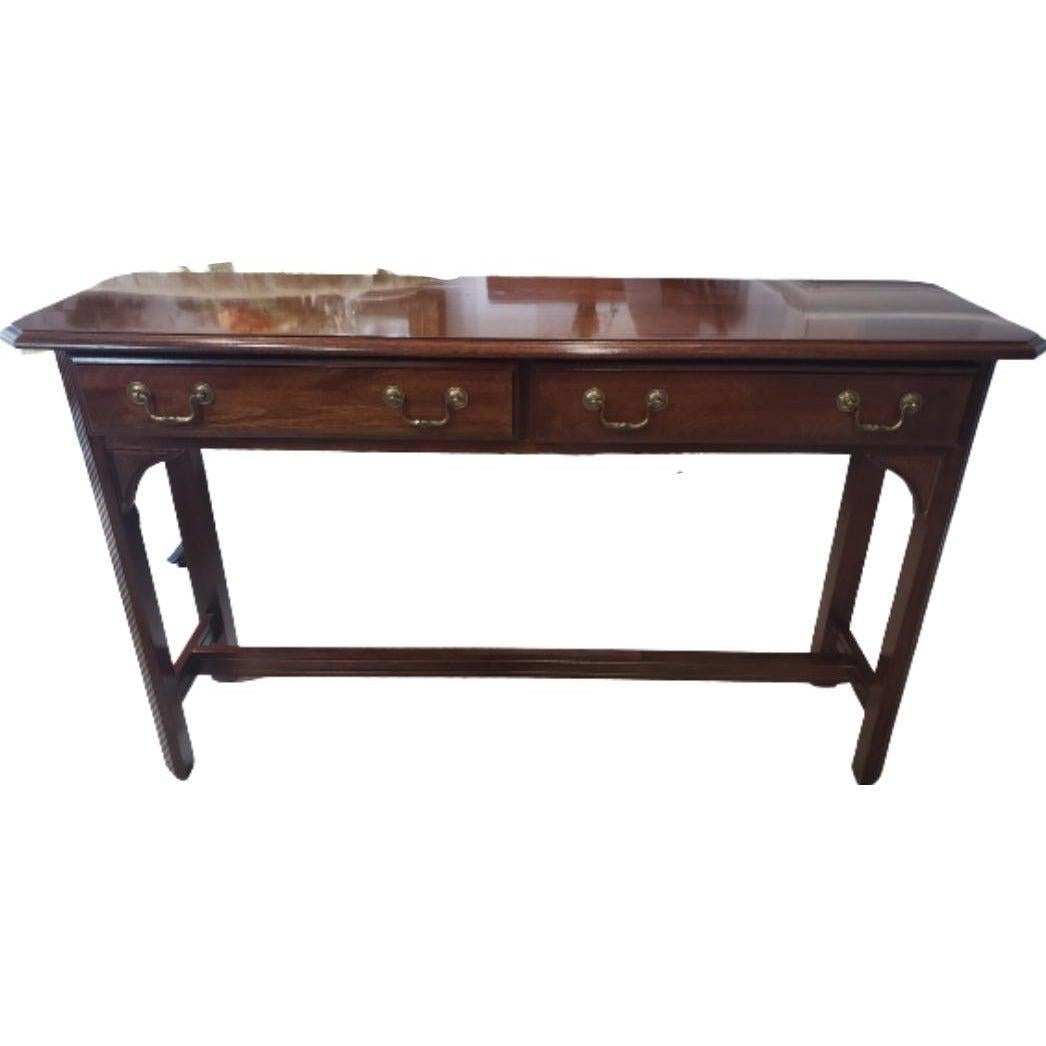 American 1970s Kincaid English Chippendale Solid Mahogany Console Table For Sale