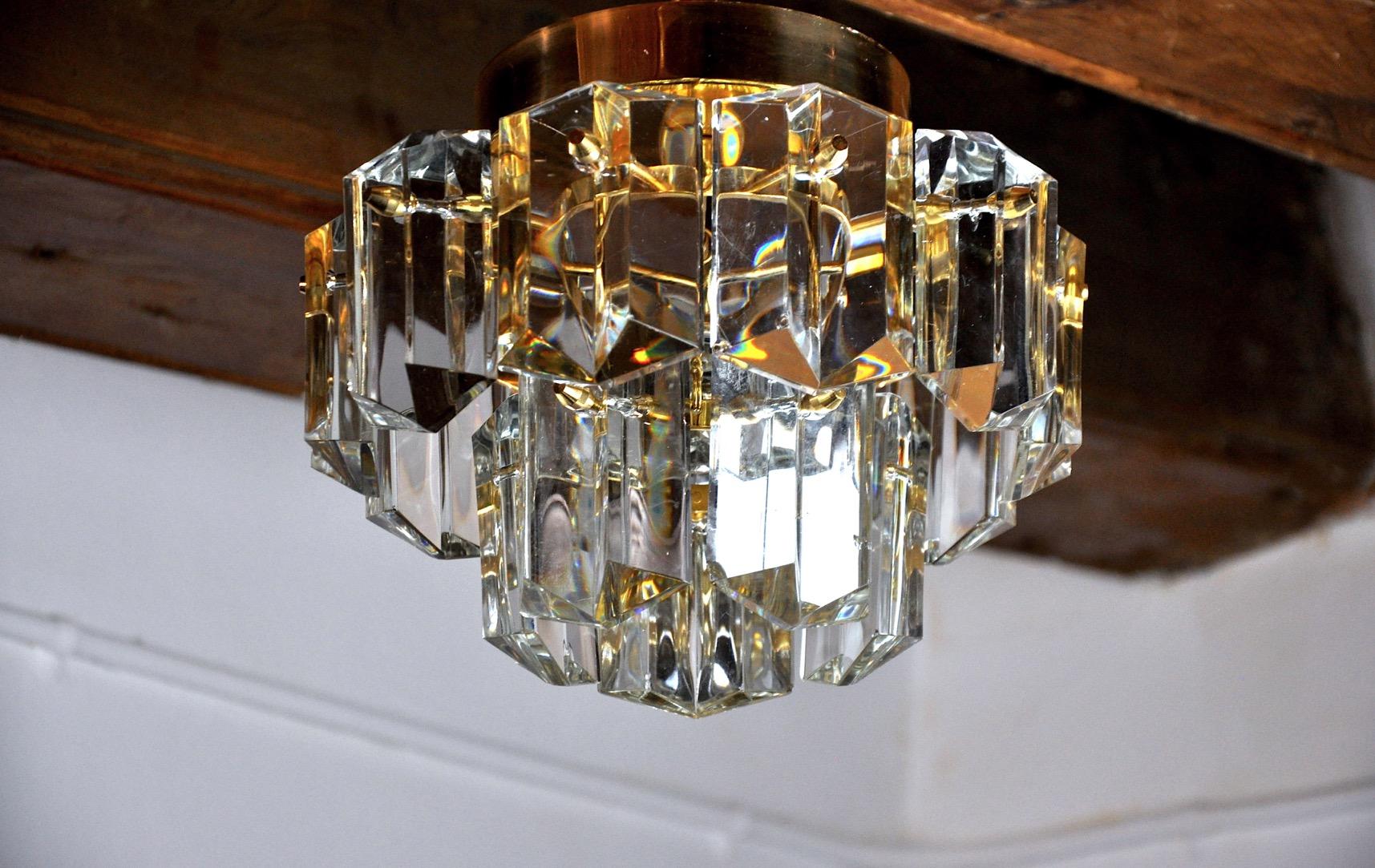 1970s Kinkeldey Brass and Crystal Ceiling Lamp, Germany In Good Condition In BARCELONA, ES