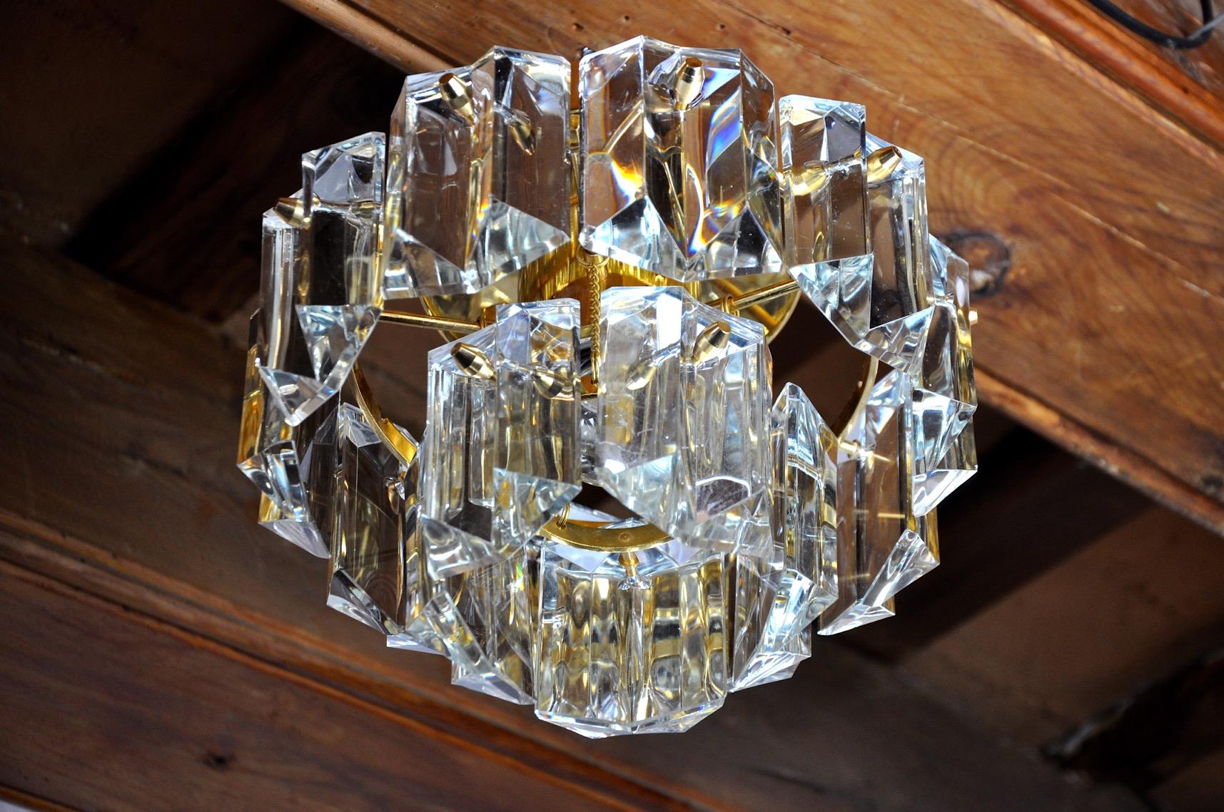 Late 20th Century 1970s Kinkeldey Brass and Crystal Ceiling Lamp, Germany
