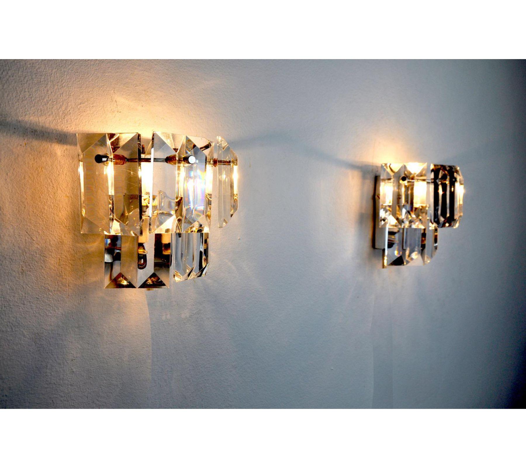 1970s Kinkeldey Crystal Wall Lamps, Germany, a Pair In Good Condition For Sale In BARCELONA, ES