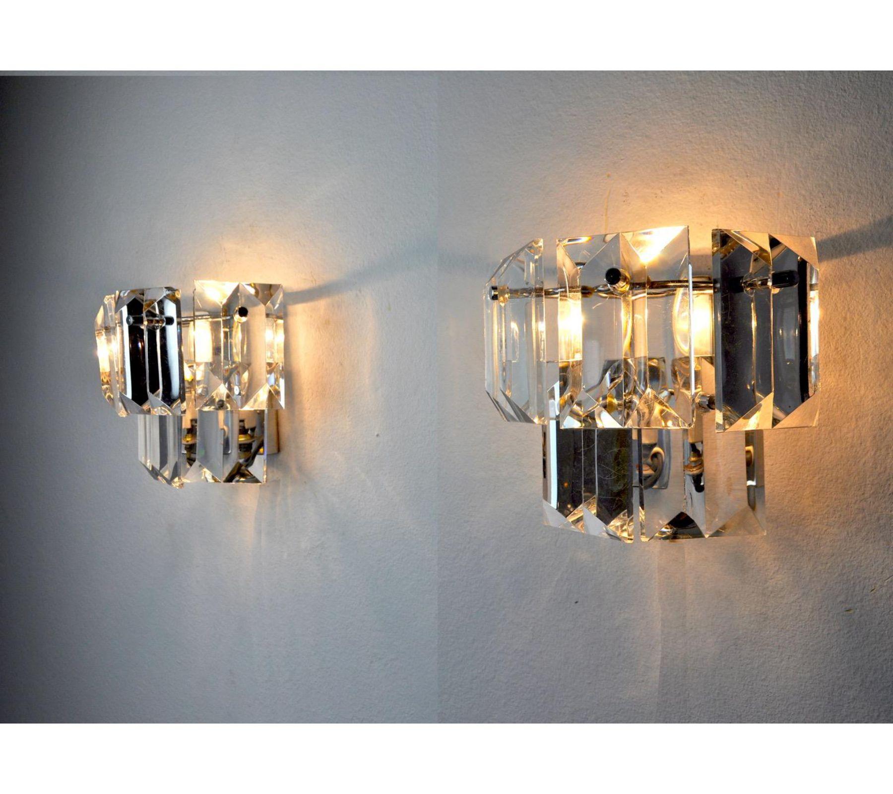 Late 20th Century 1970s Kinkeldey Crystal Wall Lamps, Germany, a Pair For Sale