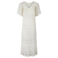 1970s Knitted White Wool Maxi Dress