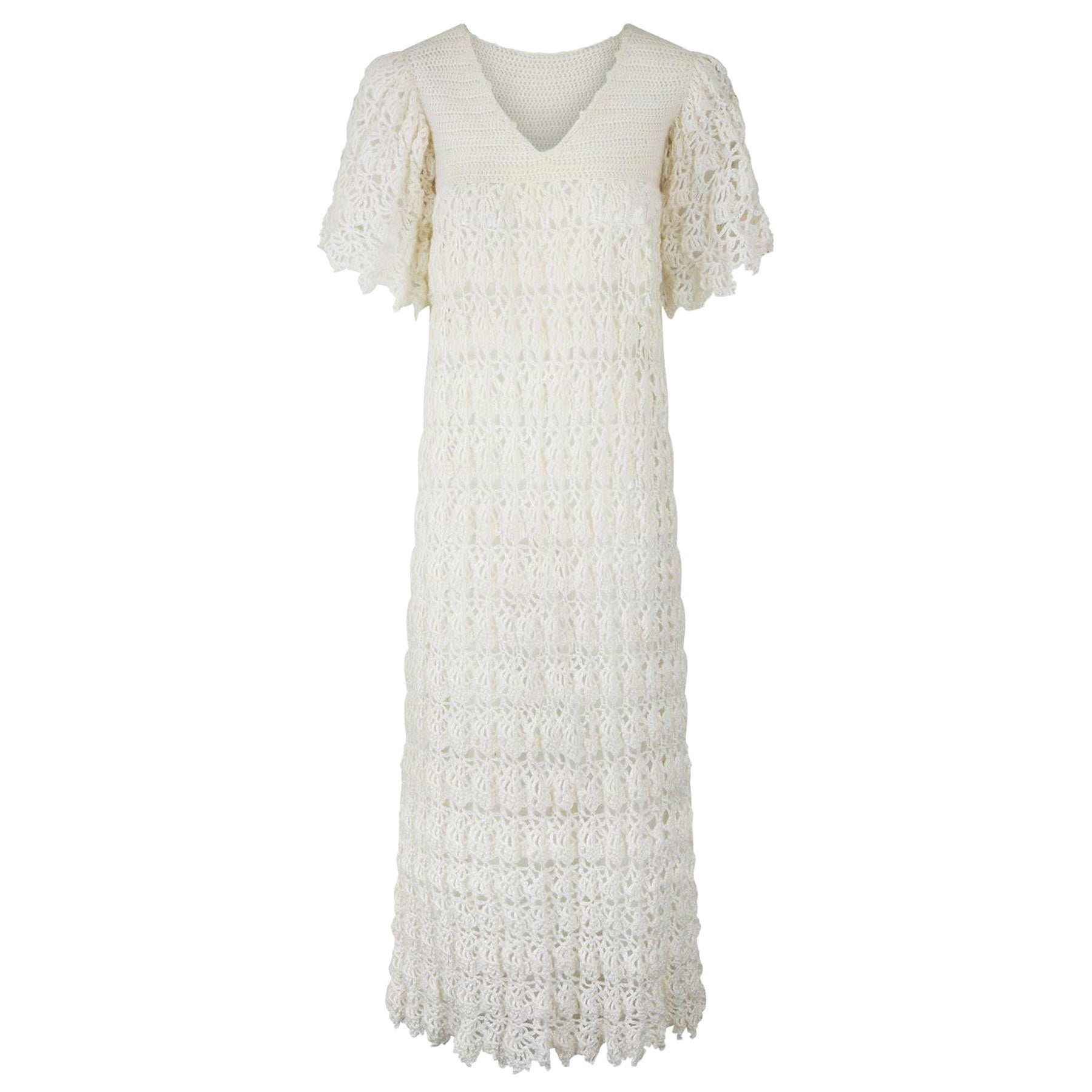 1970s Knitted White Wool Maxi Dress For Sale