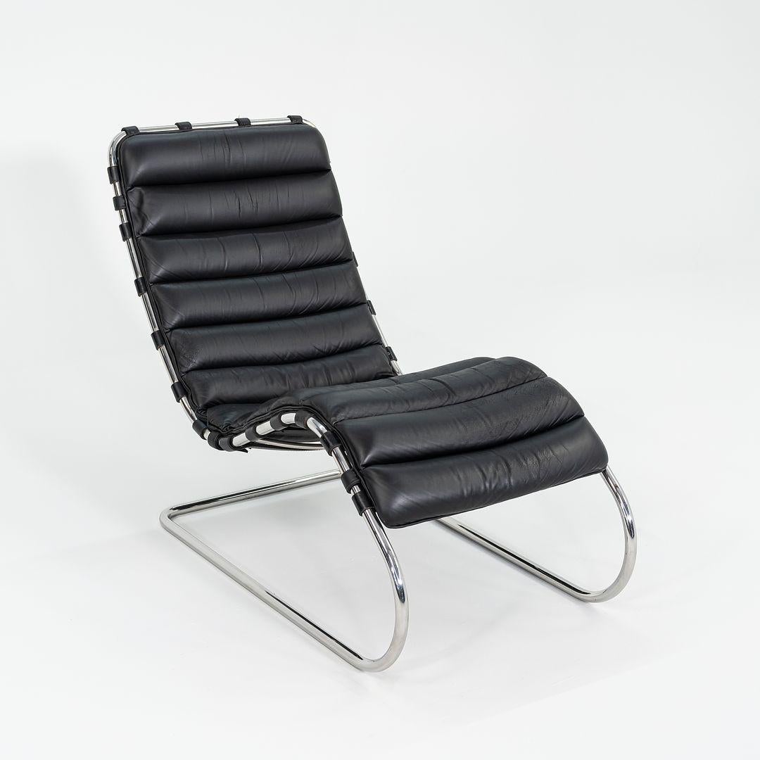 1970s Knoll Mies van der Rohe MR Chaise Lounge Chair Cuero tapizado negro finales del siglo XX