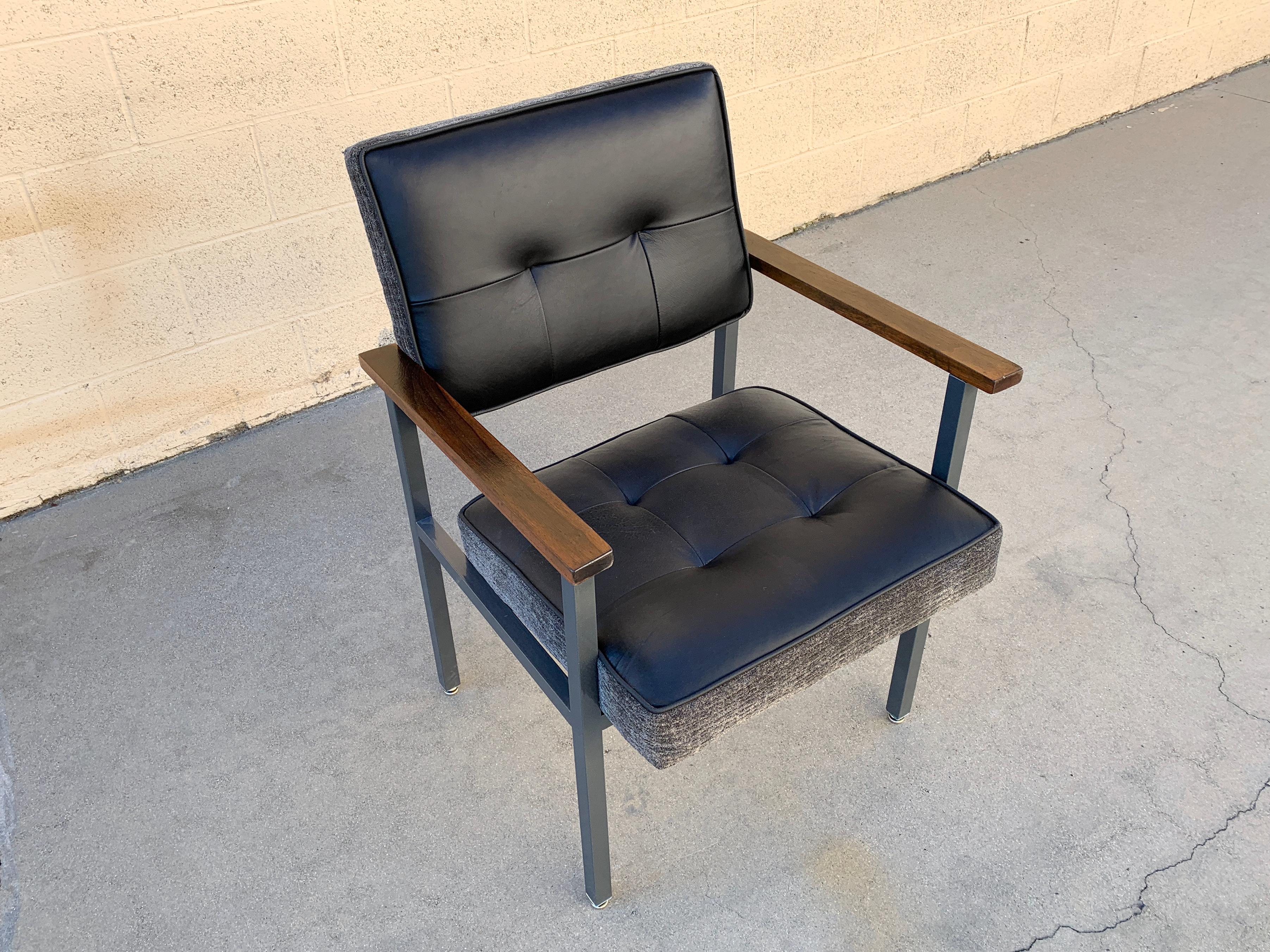 Mid-Century Modern 1970s Knoll Style Armchair with Refinished Steel and New Leather