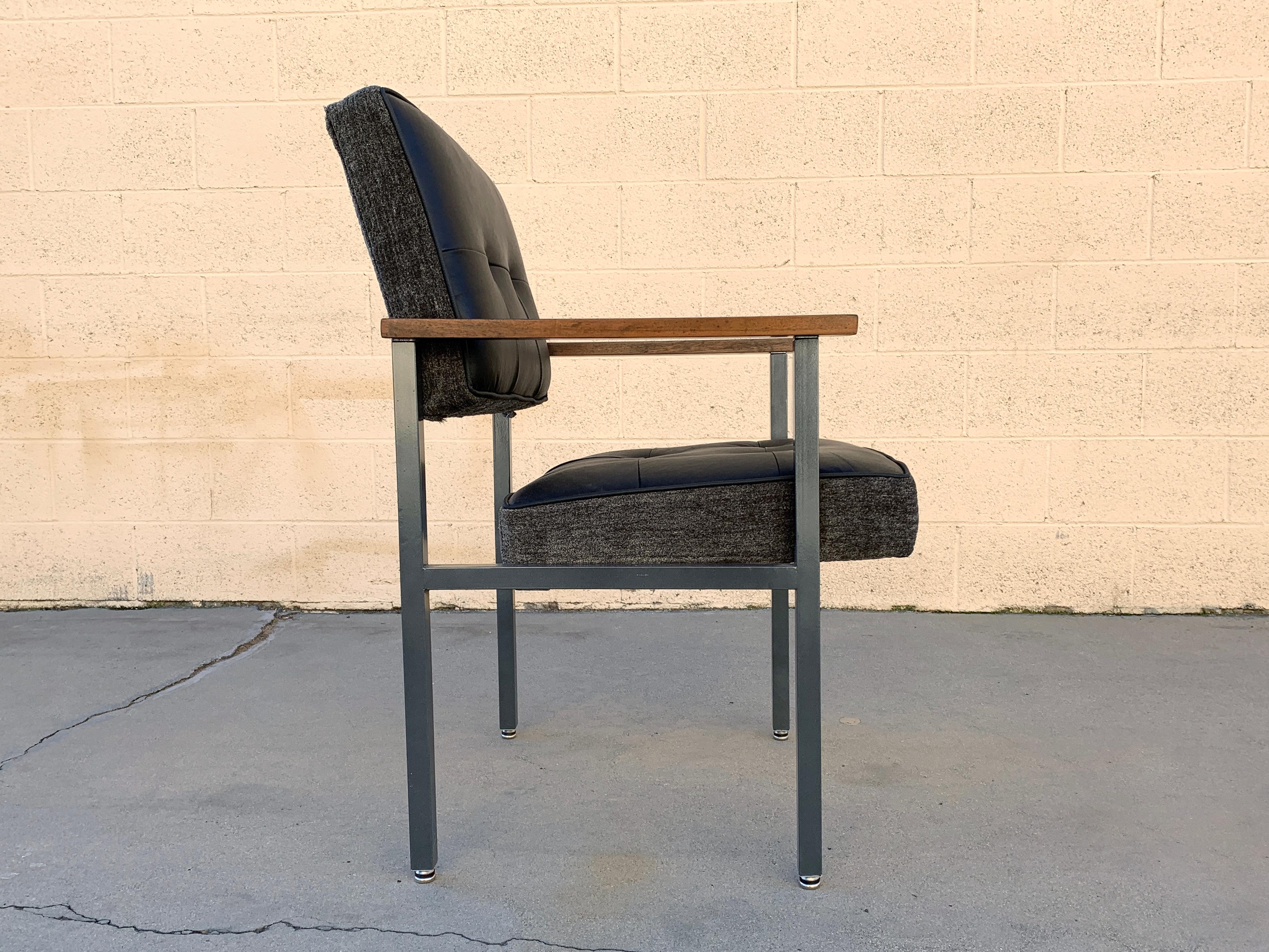 Powder-Coated 1970s Knoll Style Armchair with Refinished Steel and New Leather