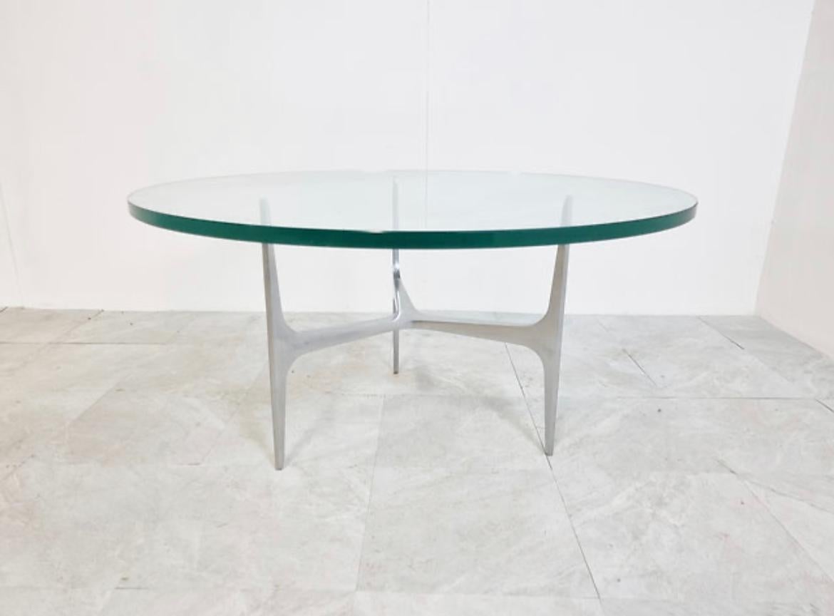 German 1970s Knut Hesterberg Round Sculptural Aluminum Tripod Coffee Table For Sale