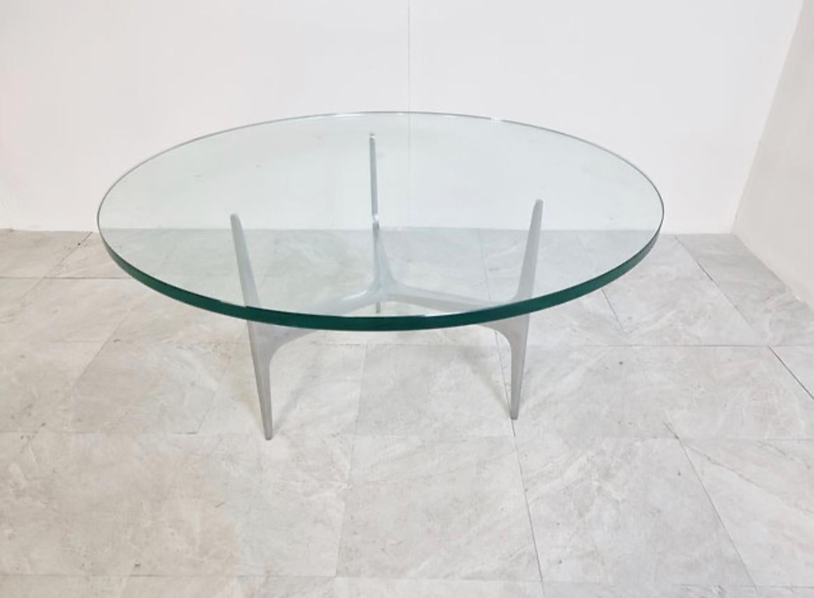 Hand-Crafted 1970s Knut Hesterberg Round Sculptural Aluminum Tripod Coffee Table For Sale