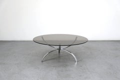 1970er Knut Hesterberg Stil Couchtisch, Nickel Chrom, rundes Rauchglas