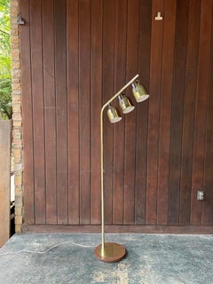 1970s Koch+Lowy Brass Floor Lamp 3 Pivoting Heads Vintage Mid-Century Tri-Light
