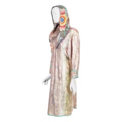 Vintage 1970s Koos Van Den Akker Couture Metallic Lace & Colorful Cotton Hooded Dress